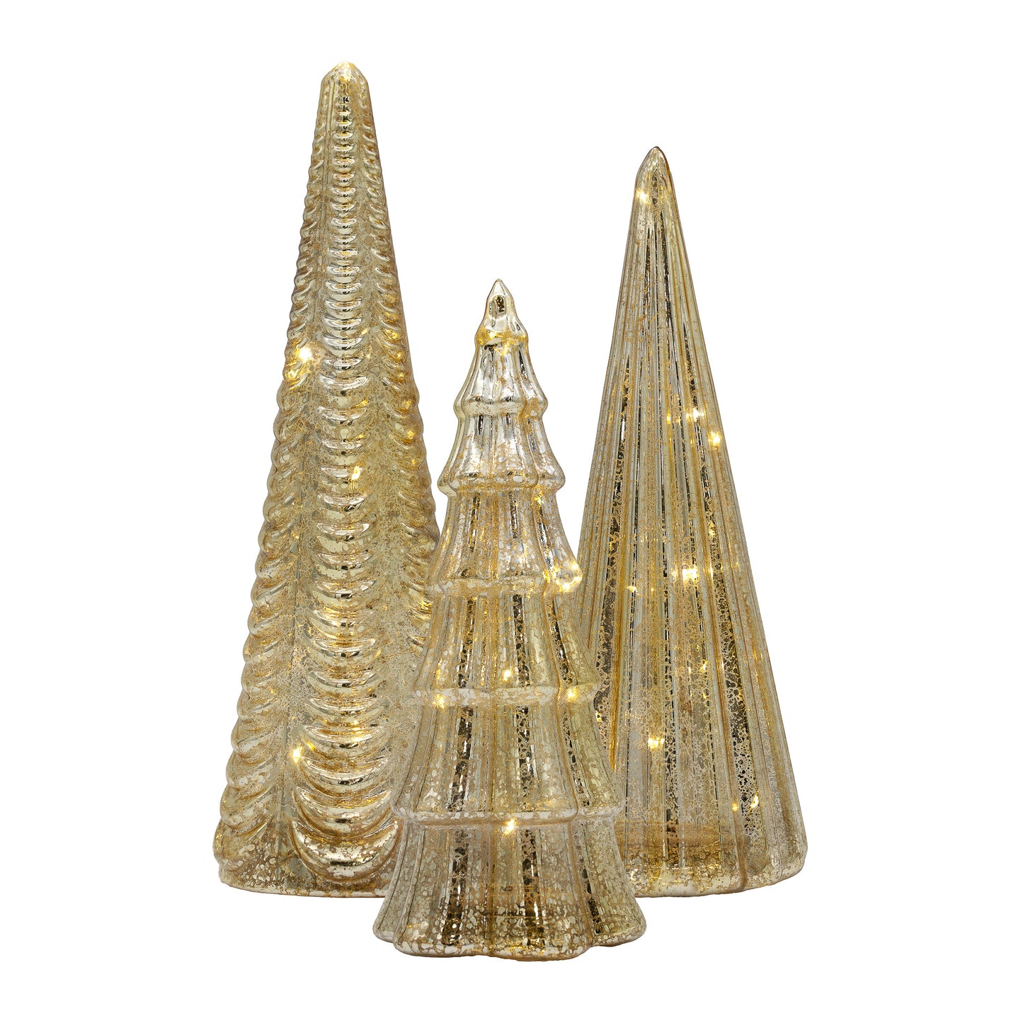 Battery-Operated Gold Mercury Trees - Set of 3