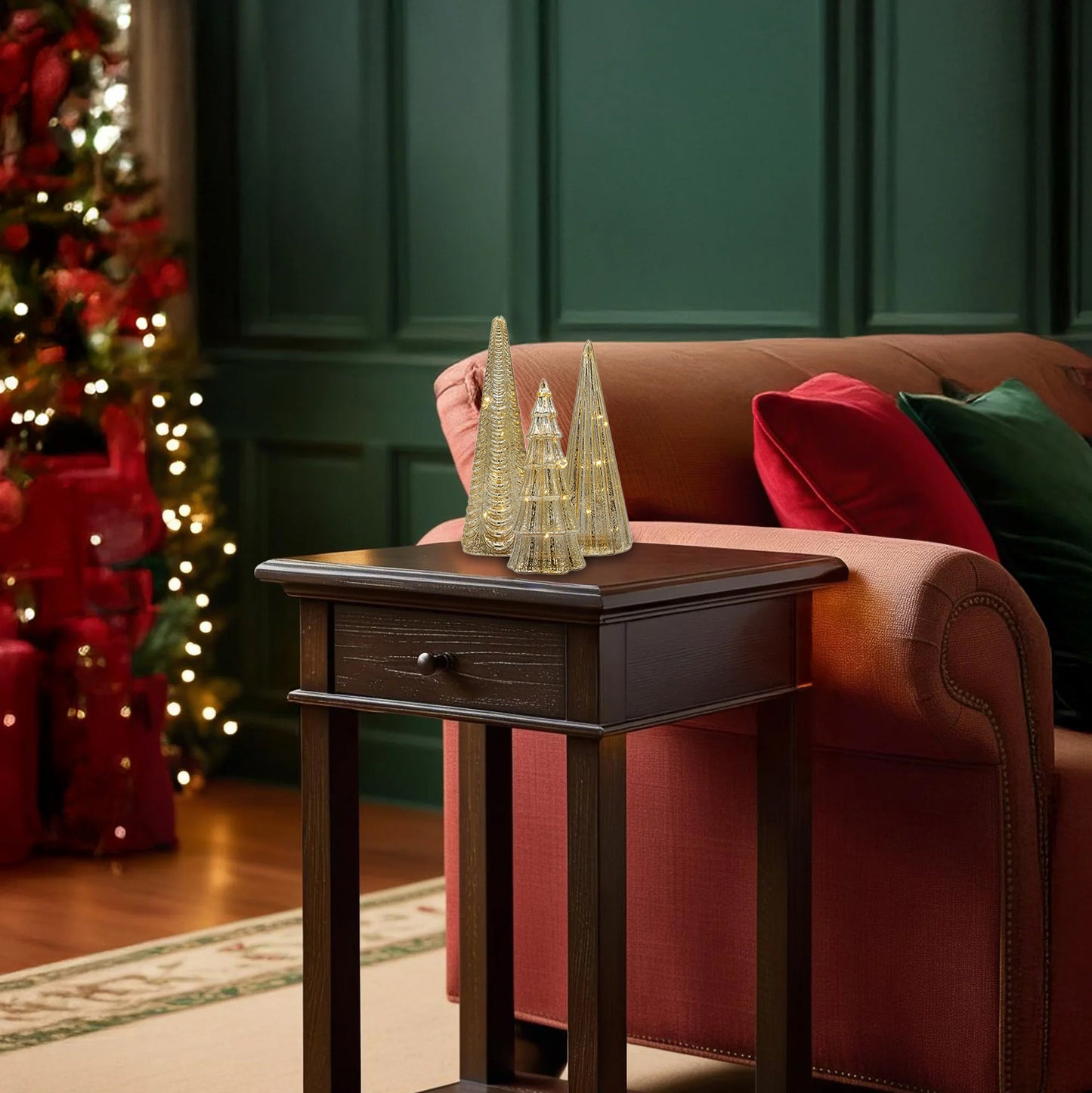 Battery-Operated Gold Mercury Trees - Set of 3