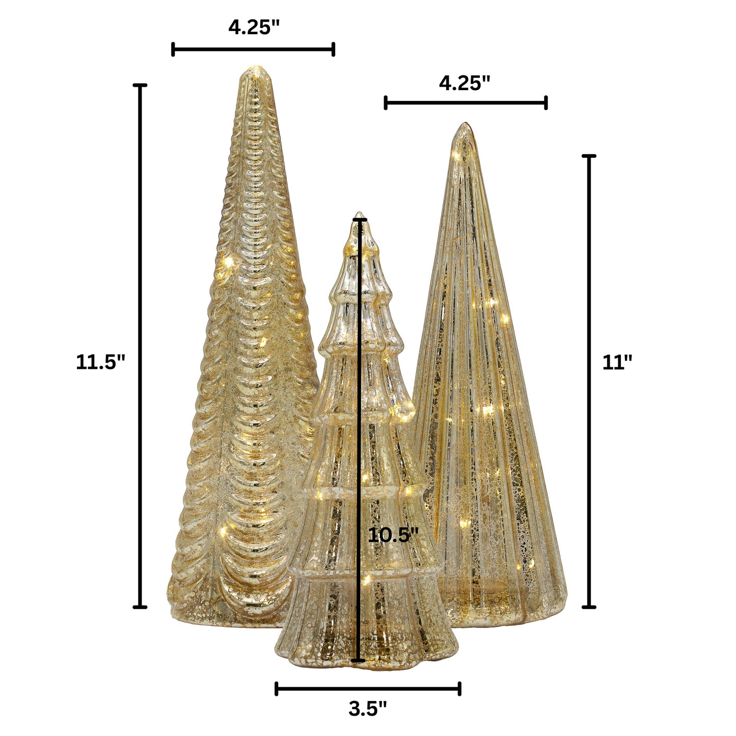 Battery-Operated Gold Mercury Trees - Set of 3