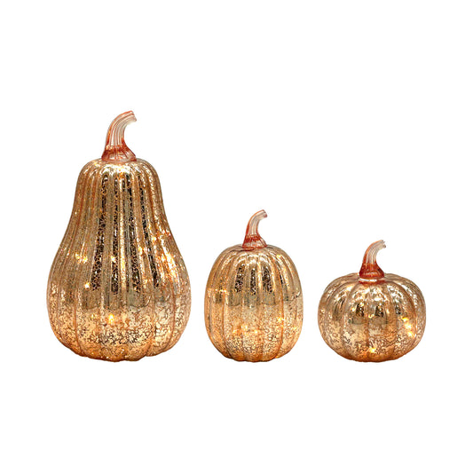 Battery Operated Gold Mercury Glass Pumpkins - Set of 3