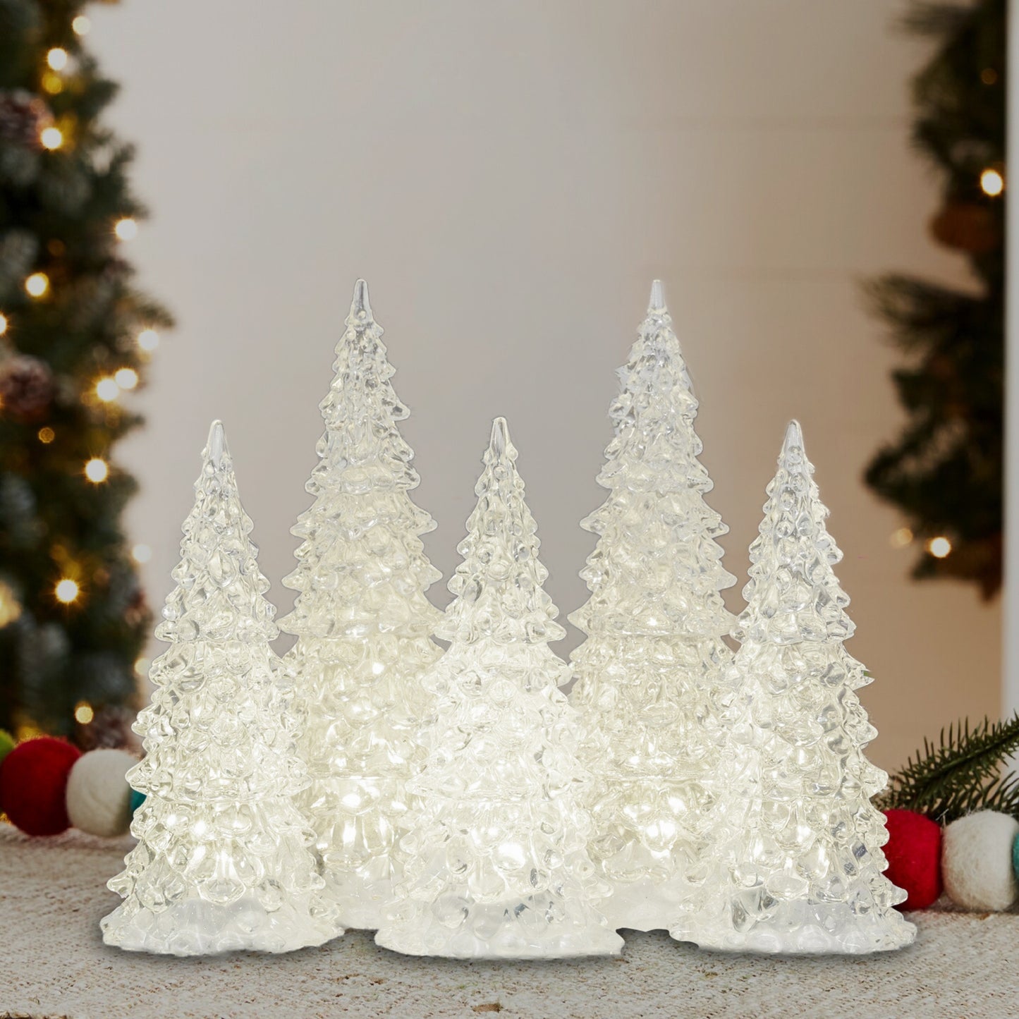 Battery-Operated LED Crystal Trees - Set of 5