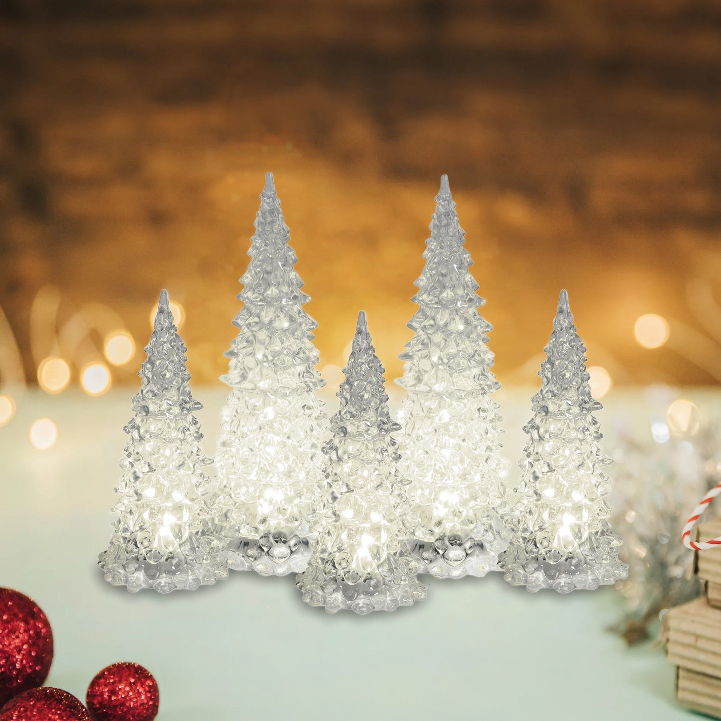 Battery-Operated LED Crystal Trees - Set of 5