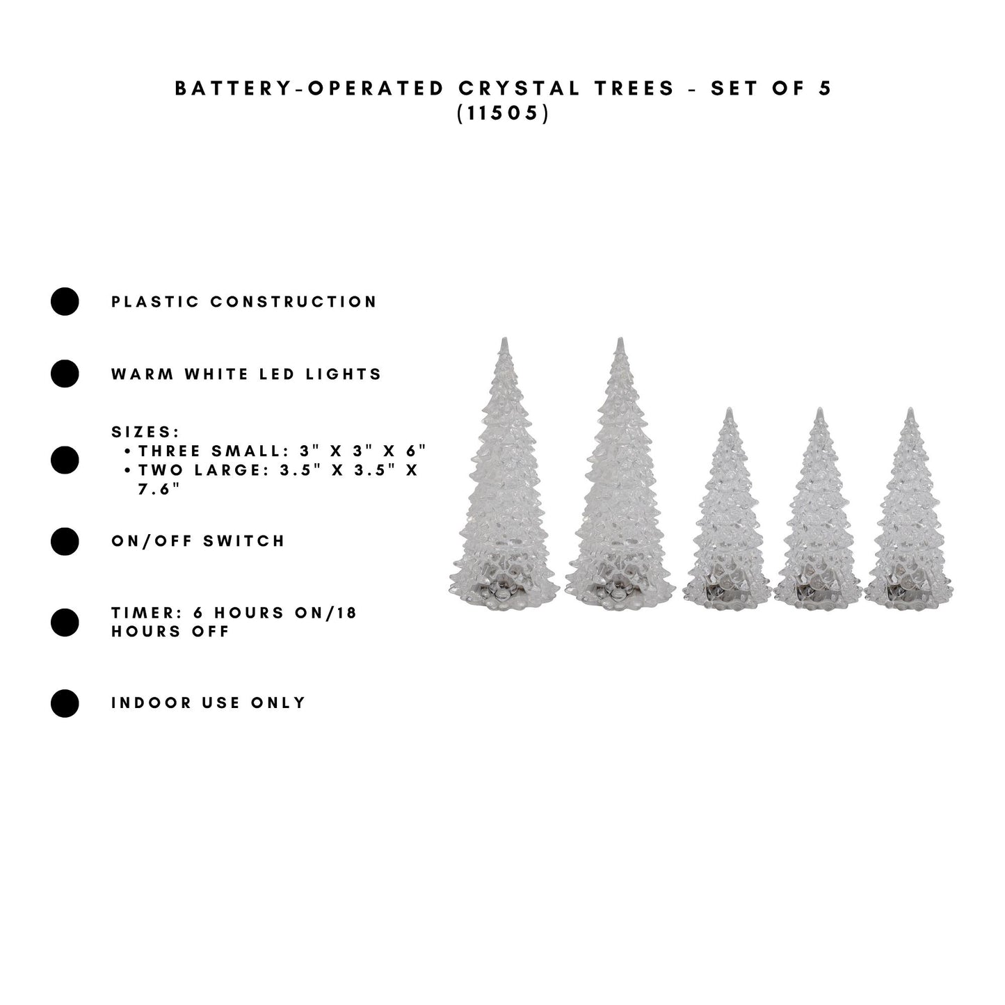 Battery-Operated LED Crystal Trees - Set of 5