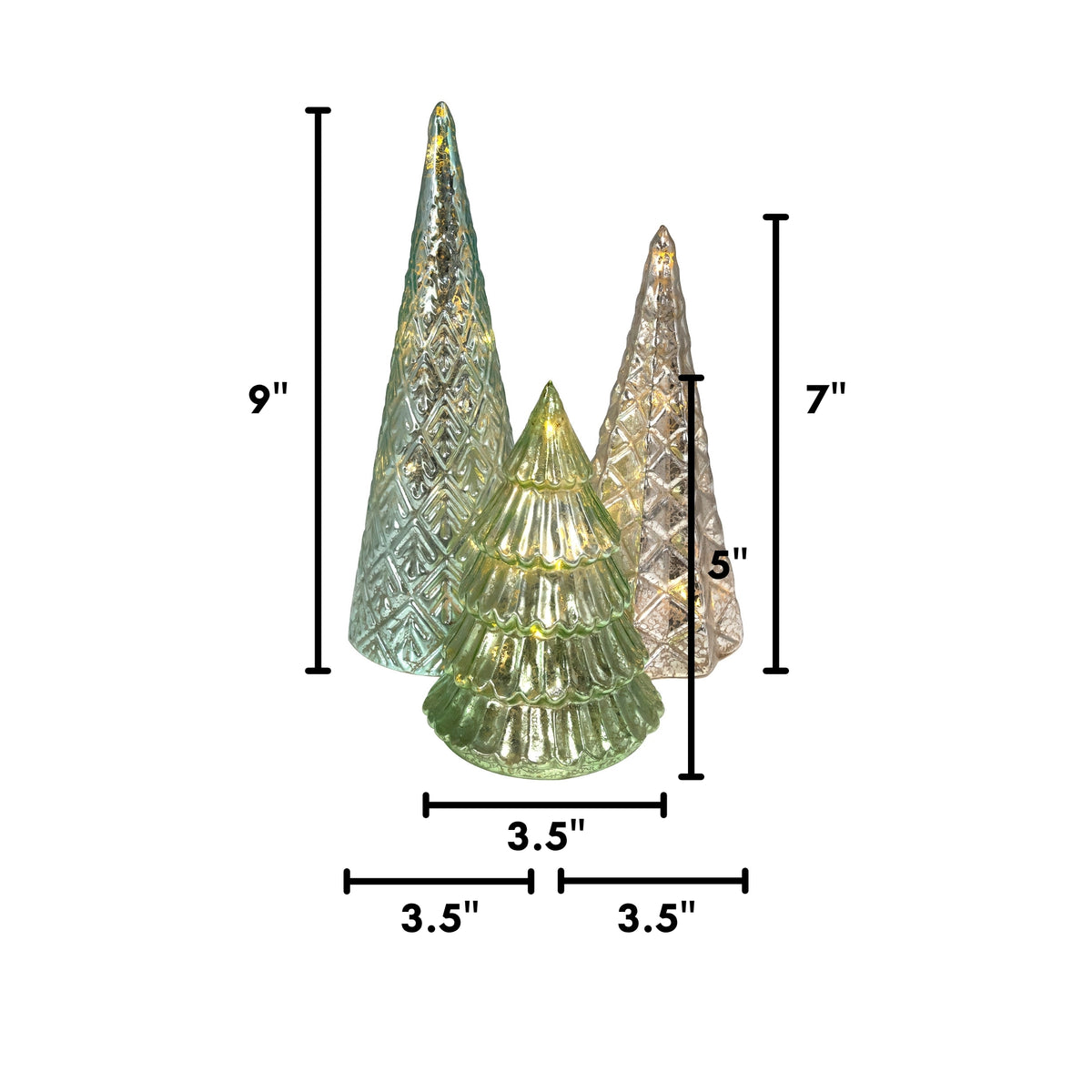 Battery-Operated LED Green & Silver Trees - Set of 3