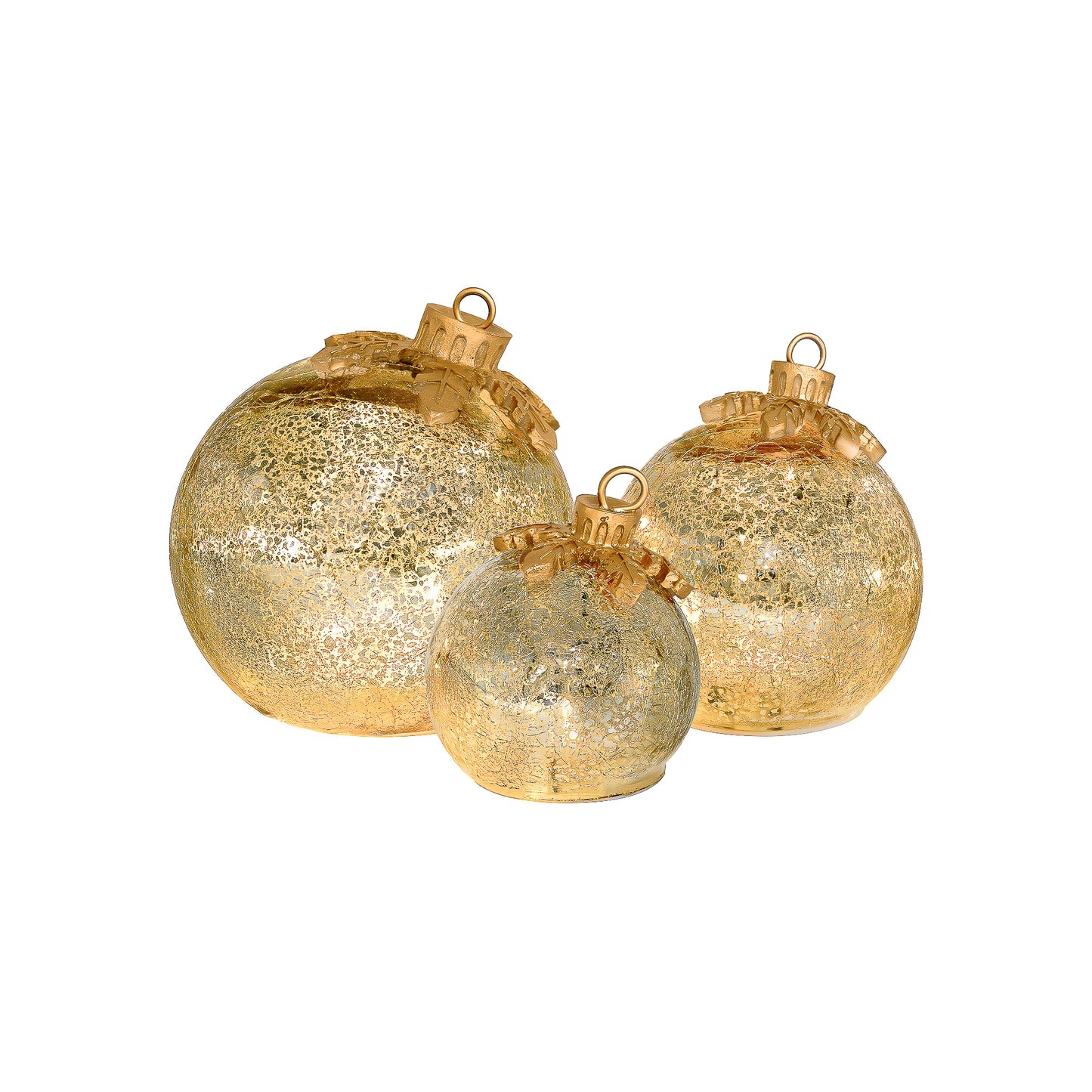 Battery Operated Gold Glass Tabletop Christmas Ornaments - Set of 3