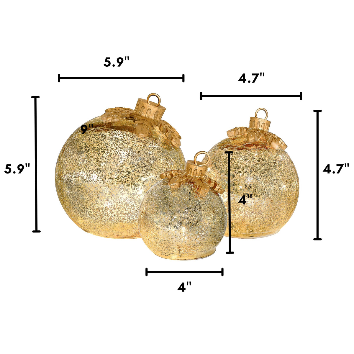 Battery-Operated Glass Tabletop Christmas Ornaments - Set of 3