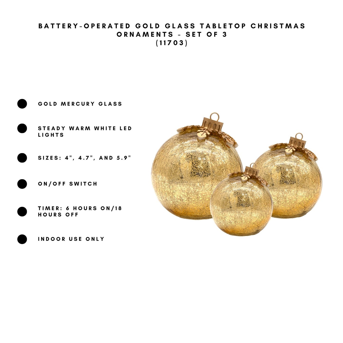 Battery-Operated Glass Tabletop Christmas Ornaments - Set of 3