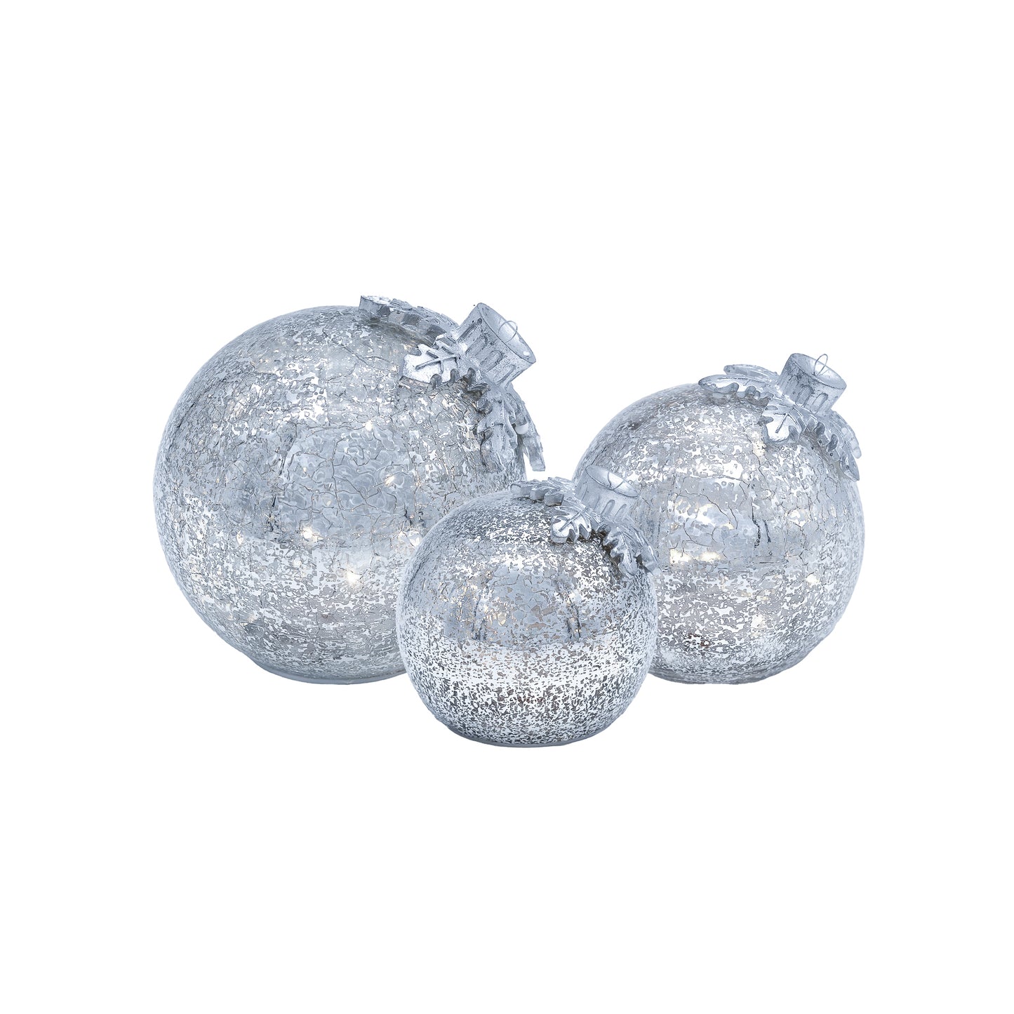 Battery-Operated Glass Tabletop Christmas Ornaments - Set of 3