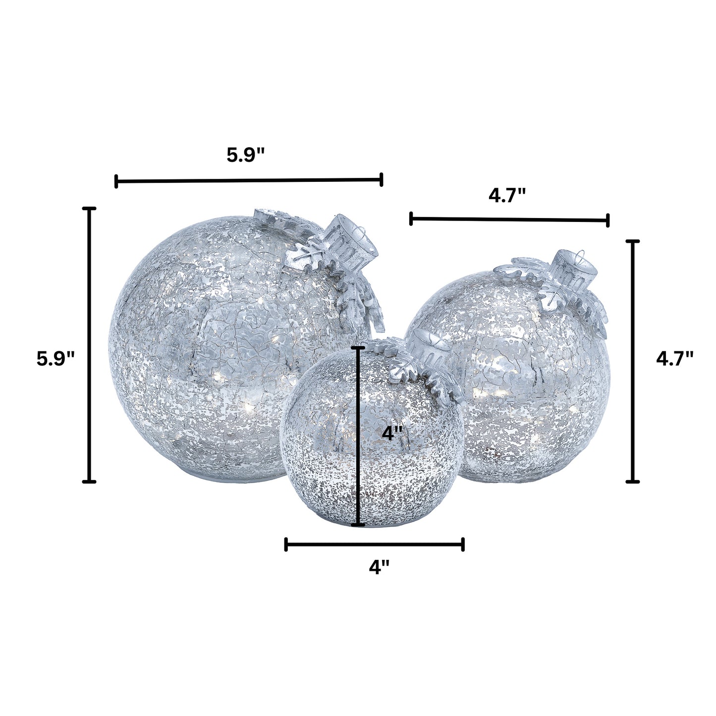Battery-Operated Glass Tabletop Christmas Ornaments - Set of 3