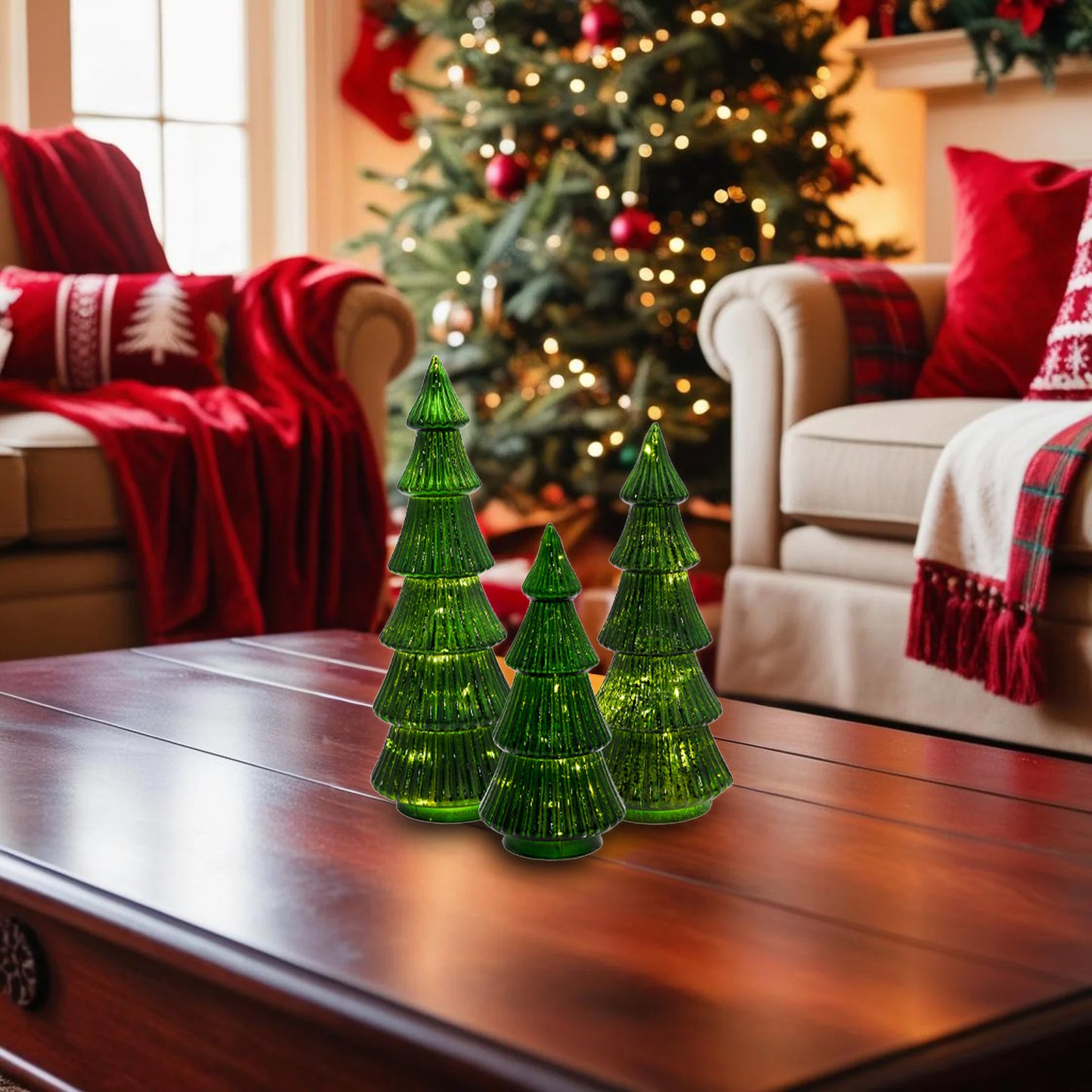 Battery-Operated Tabletop Christmas Trees - Set of 3
