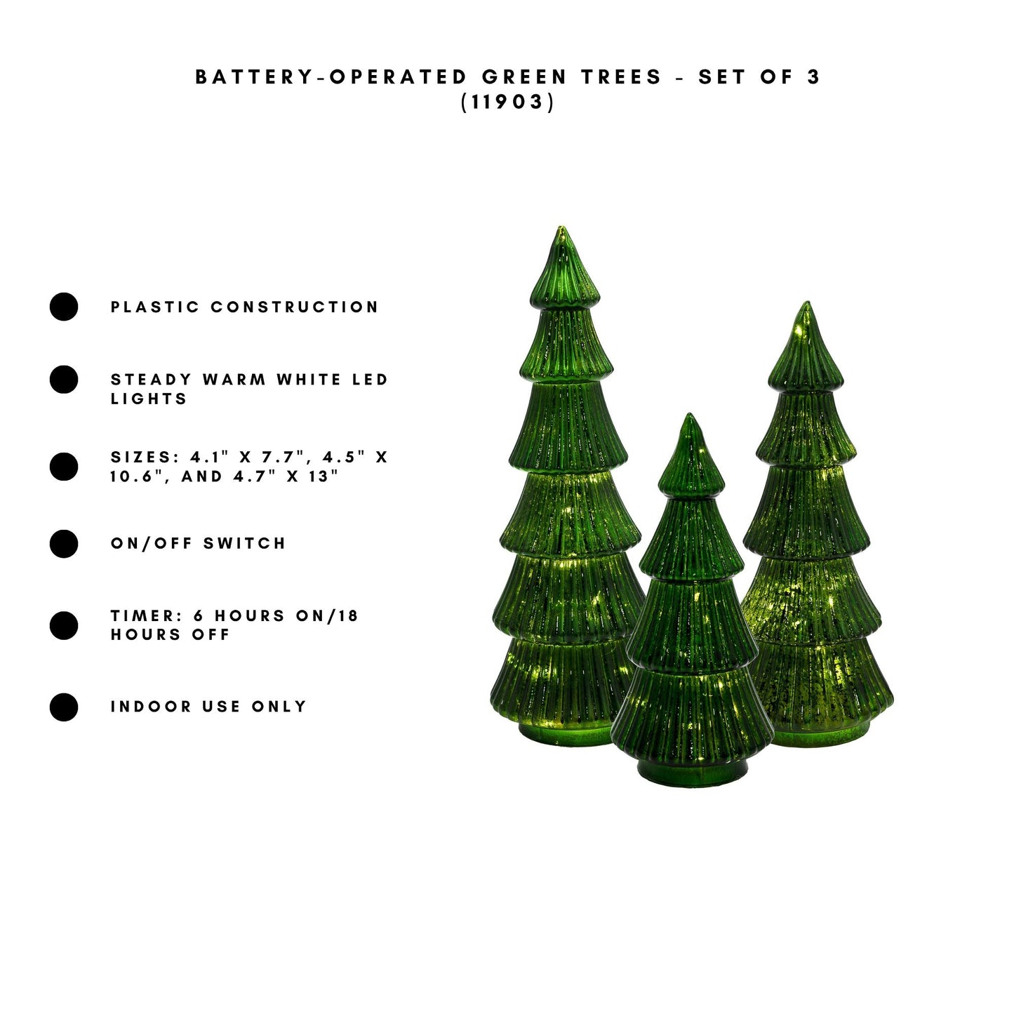 Battery-Operated Tabletop Christmas Trees - Set of 3