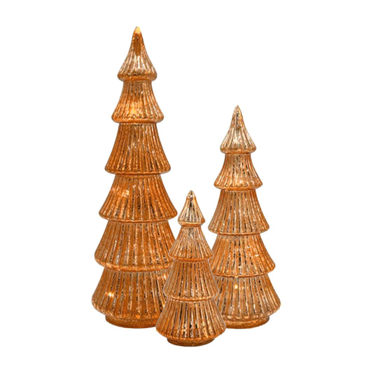 Battery-Operated Copper Trees - Set of 3