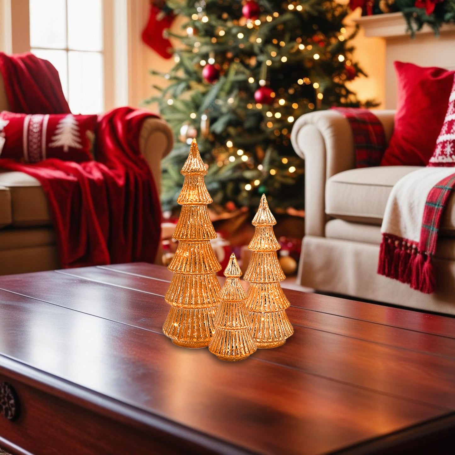 Battery-Operated Copper Trees - Set of 3