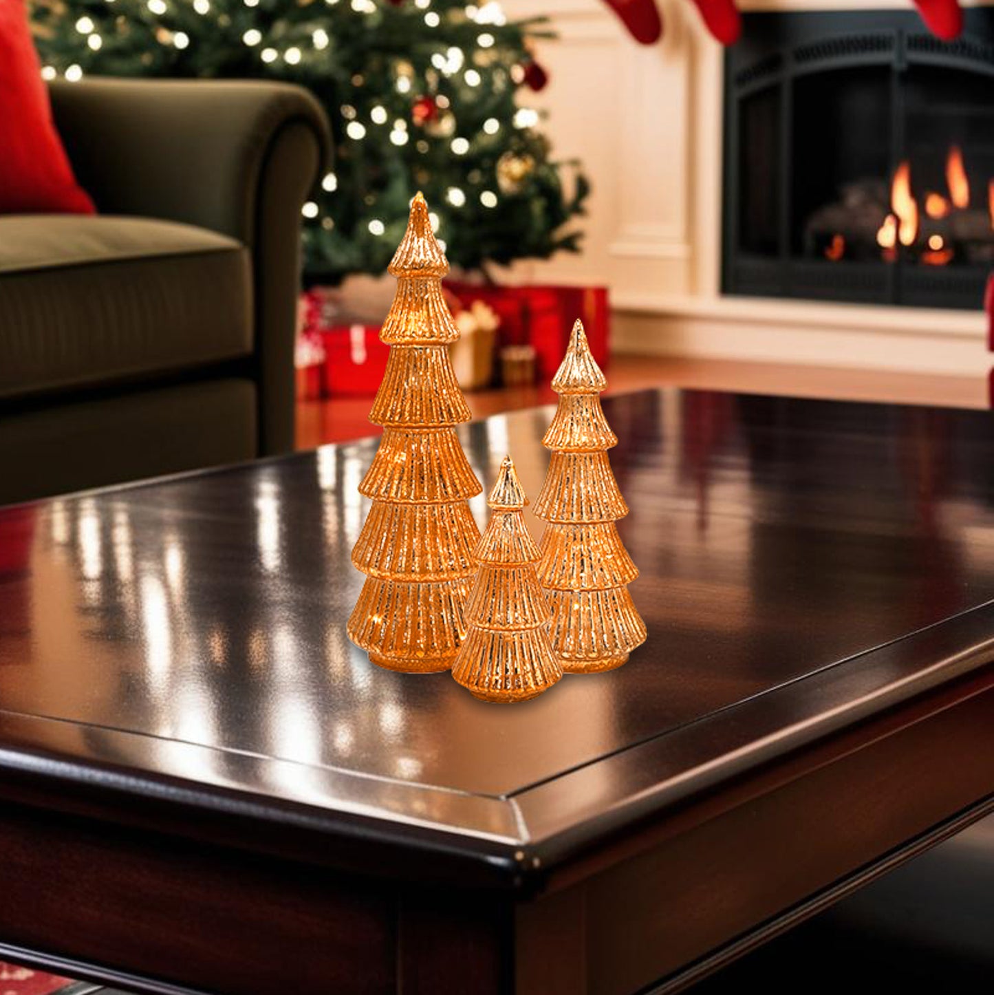 Battery-Operated Copper Trees - Set of 3