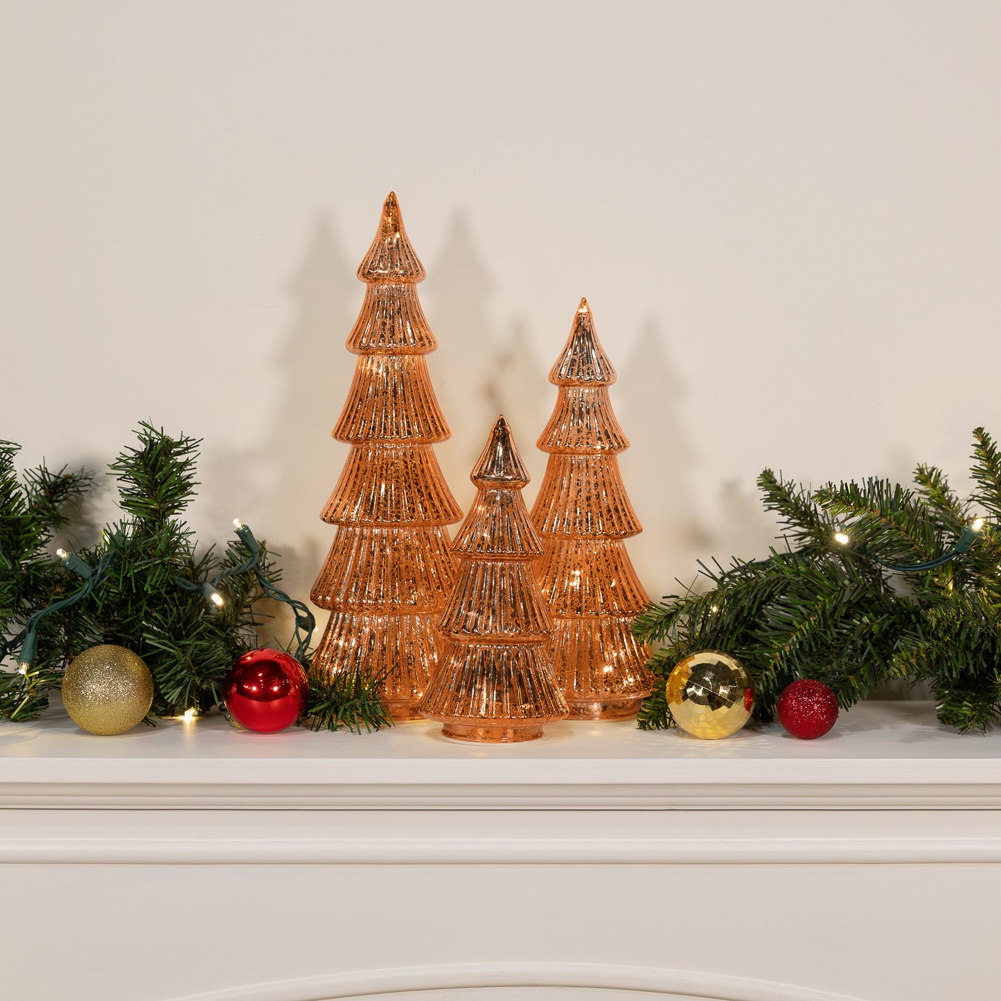 Battery-Operated Copper Trees - Set of 3