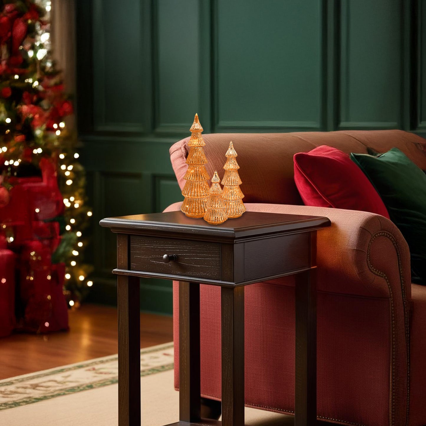 Battery-Operated Copper Trees - Set of 3