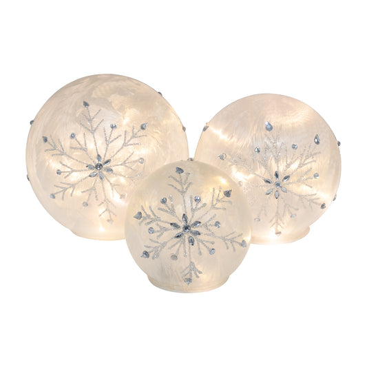 Battery-Operated Glass Snowflake Globes - Set of 3