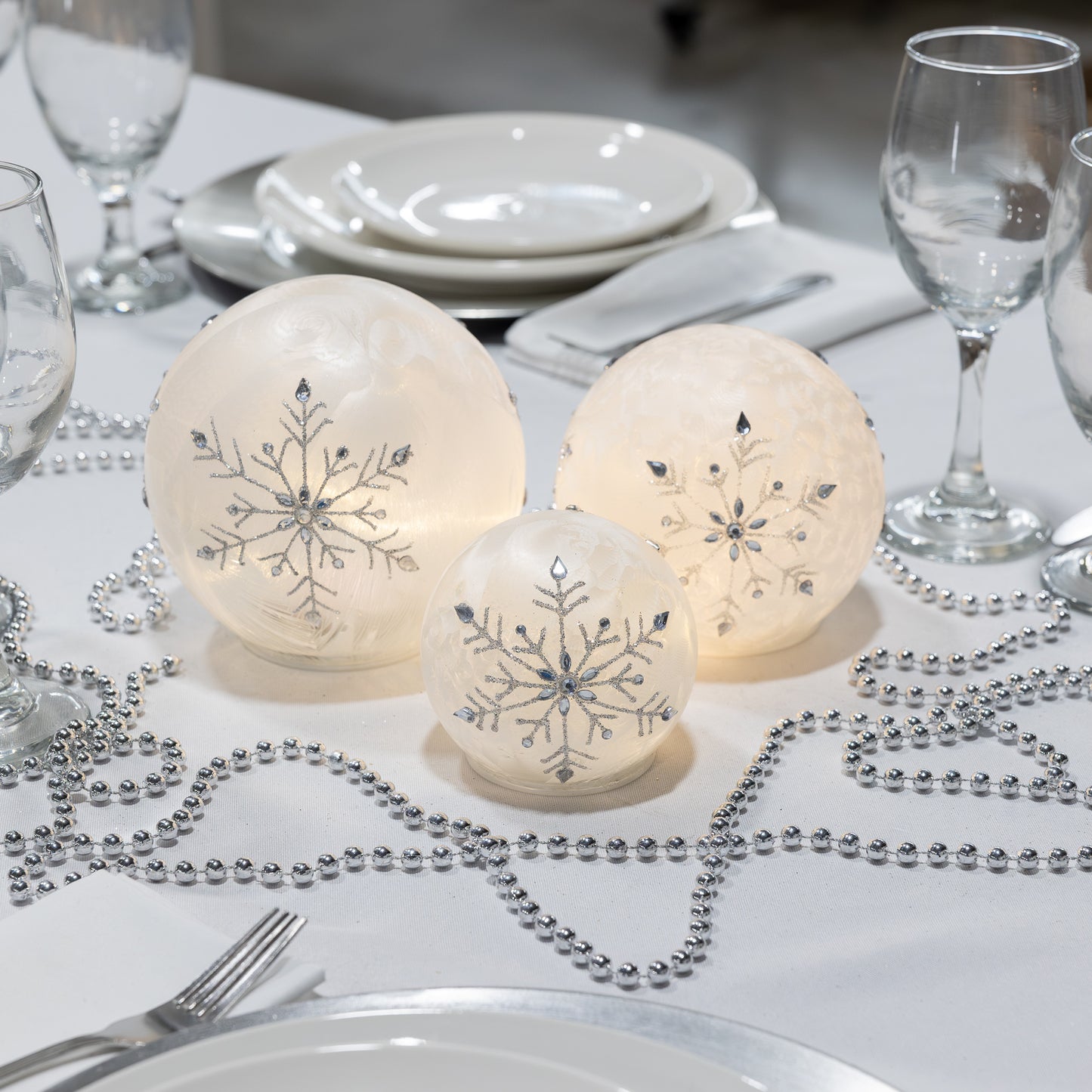 Battery-Operated Glass Snowflake Globes - Set of 3