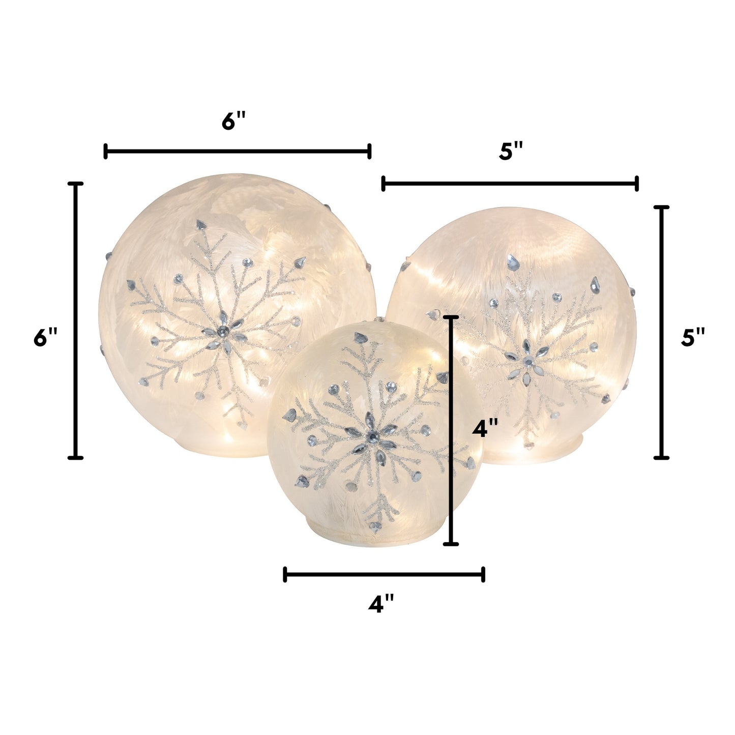 Battery-Operated Glass Snowflake Globes - Set of 3