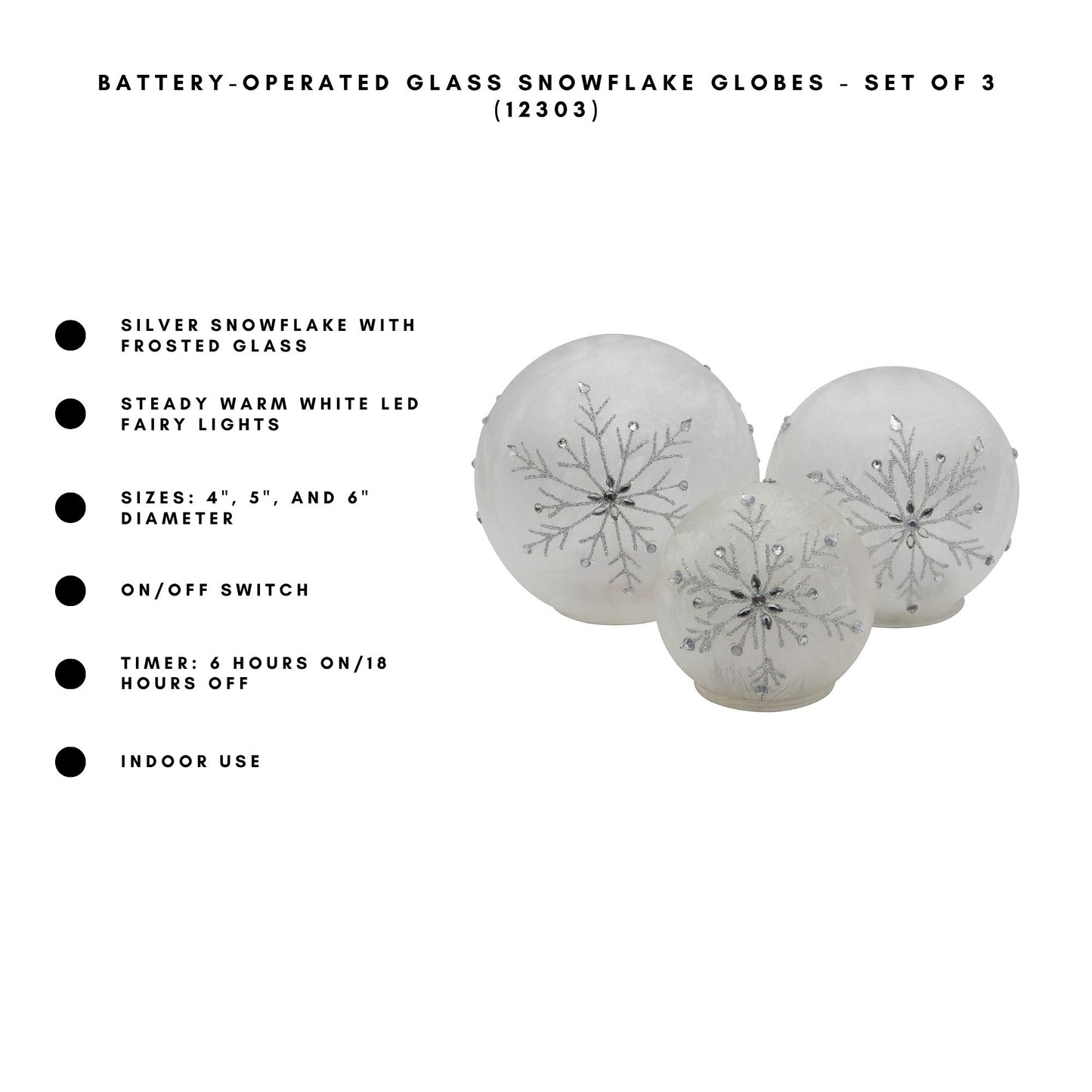 Battery-Operated Glass Snowflake Globes - Set of 3