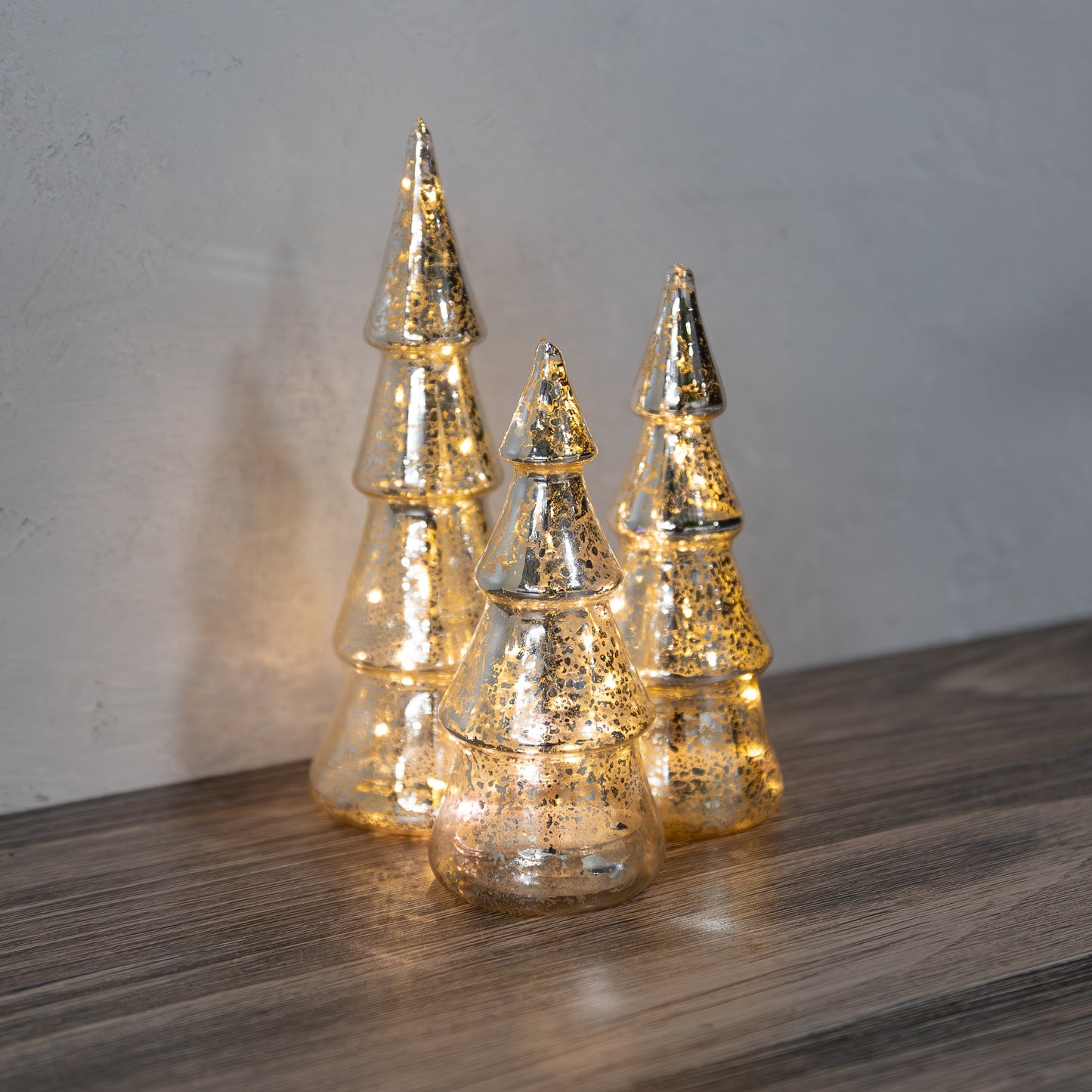 Battery Operated Silver Mercury Glass Trees - Set of 3