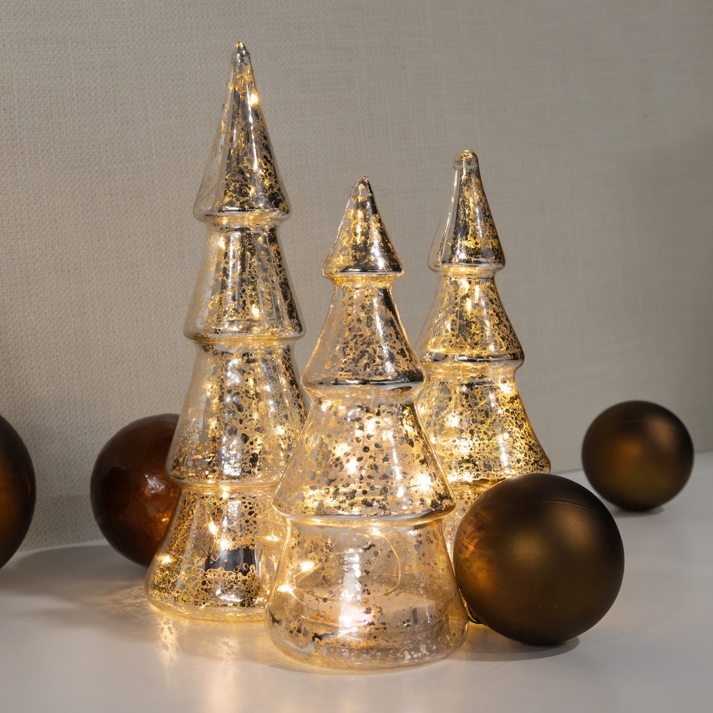 Battery Operated Silver Mercury Glass Trees - Set of 3