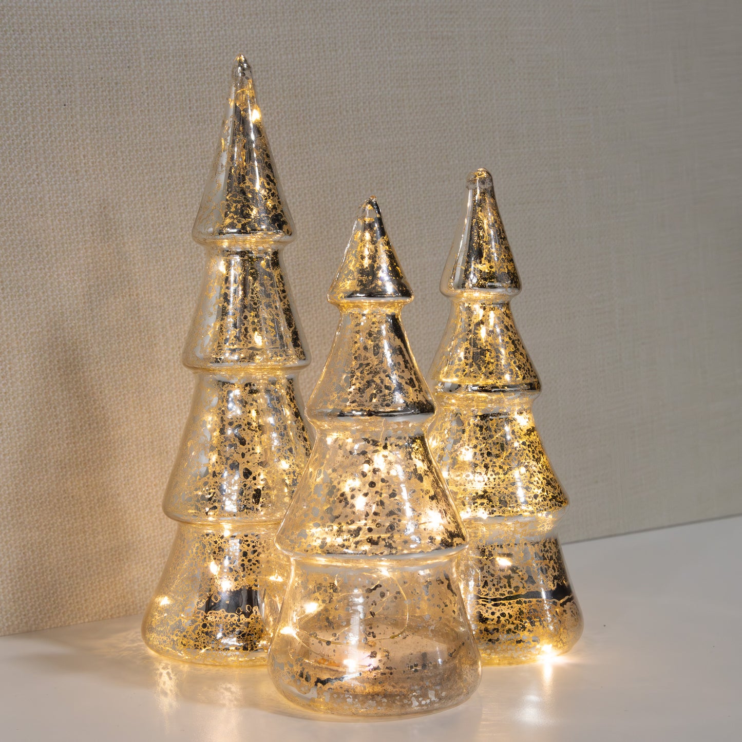 Battery Operated Silver Mercury Glass Trees - Set of 3