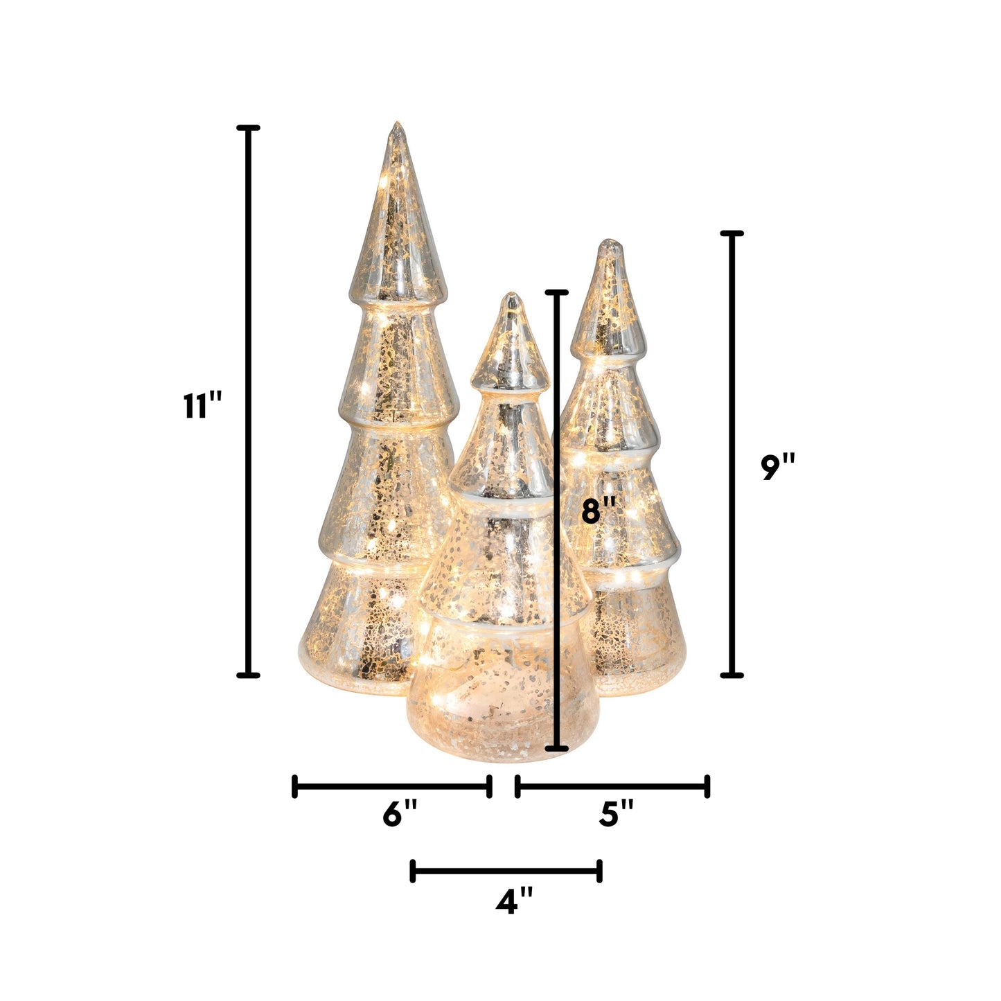 Battery-Operated Silver Mercury Glass Trees - Set of 3