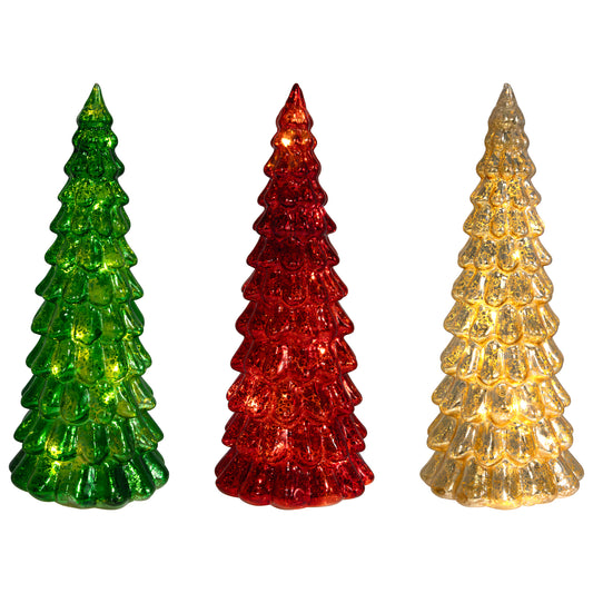 Battery-Operated LED Glass Christmas Trees - Set of 3