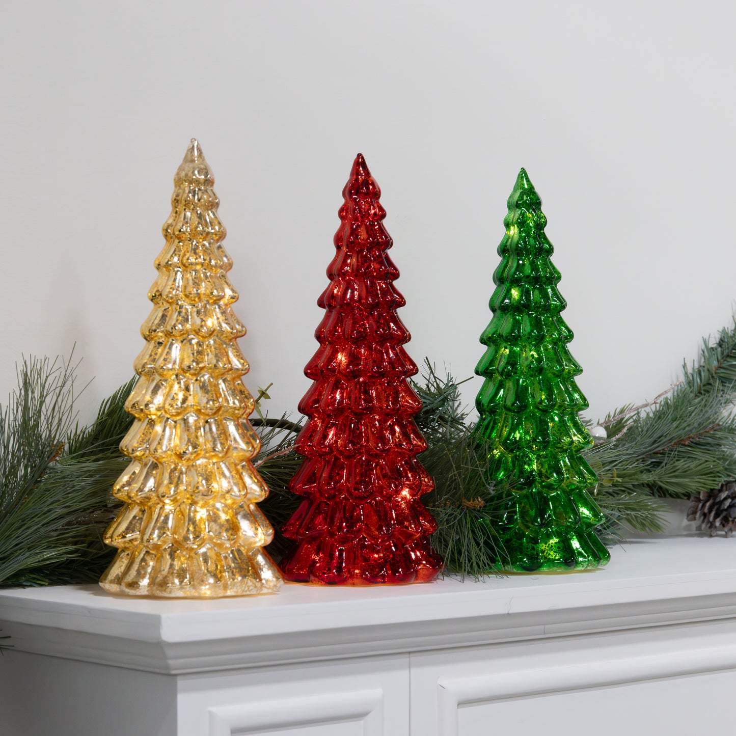 Battery Operated LED Glass Christmas Trees - Set of 3