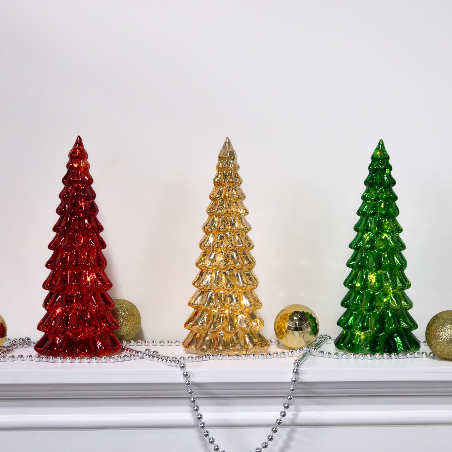 Battery Operated LED Glass Christmas Trees - Set of 3