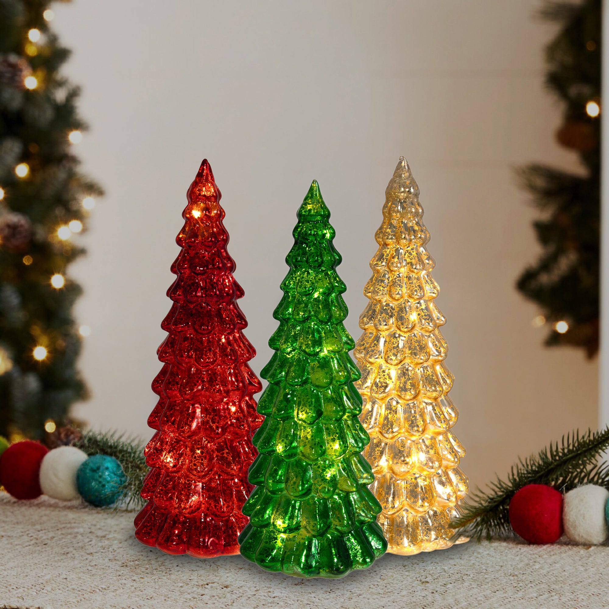 Battery-Operated LED Glass Christmas Trees - Set of 3 – LumaBase