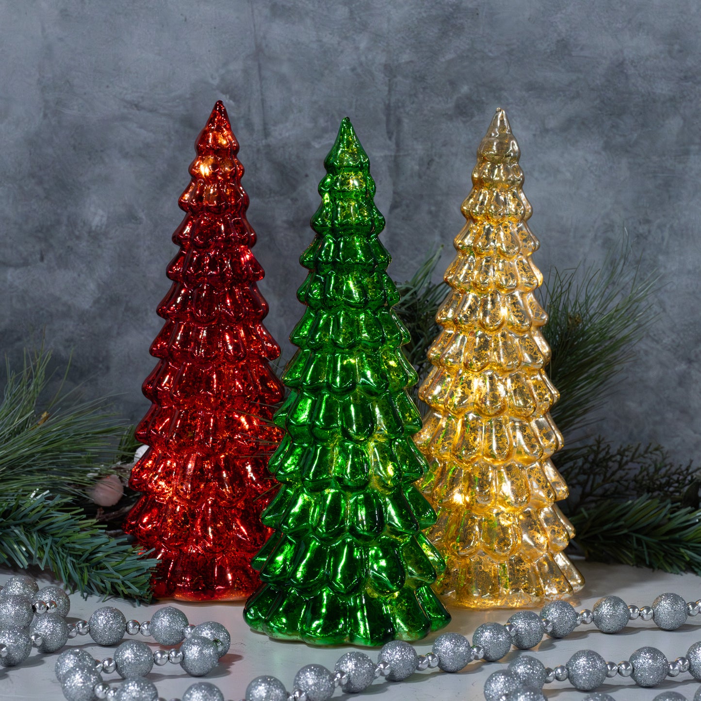 Battery Operated LED Glass Christmas Trees - Set of 3