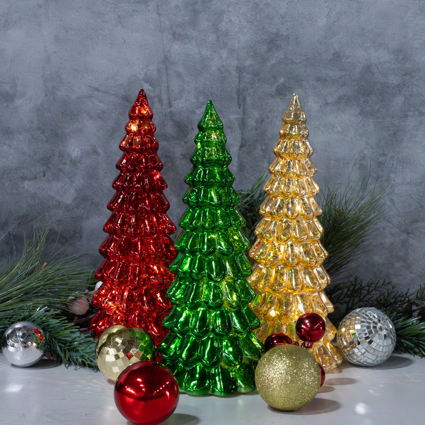 Battery Operated LED Glass Christmas Trees - Set of 3