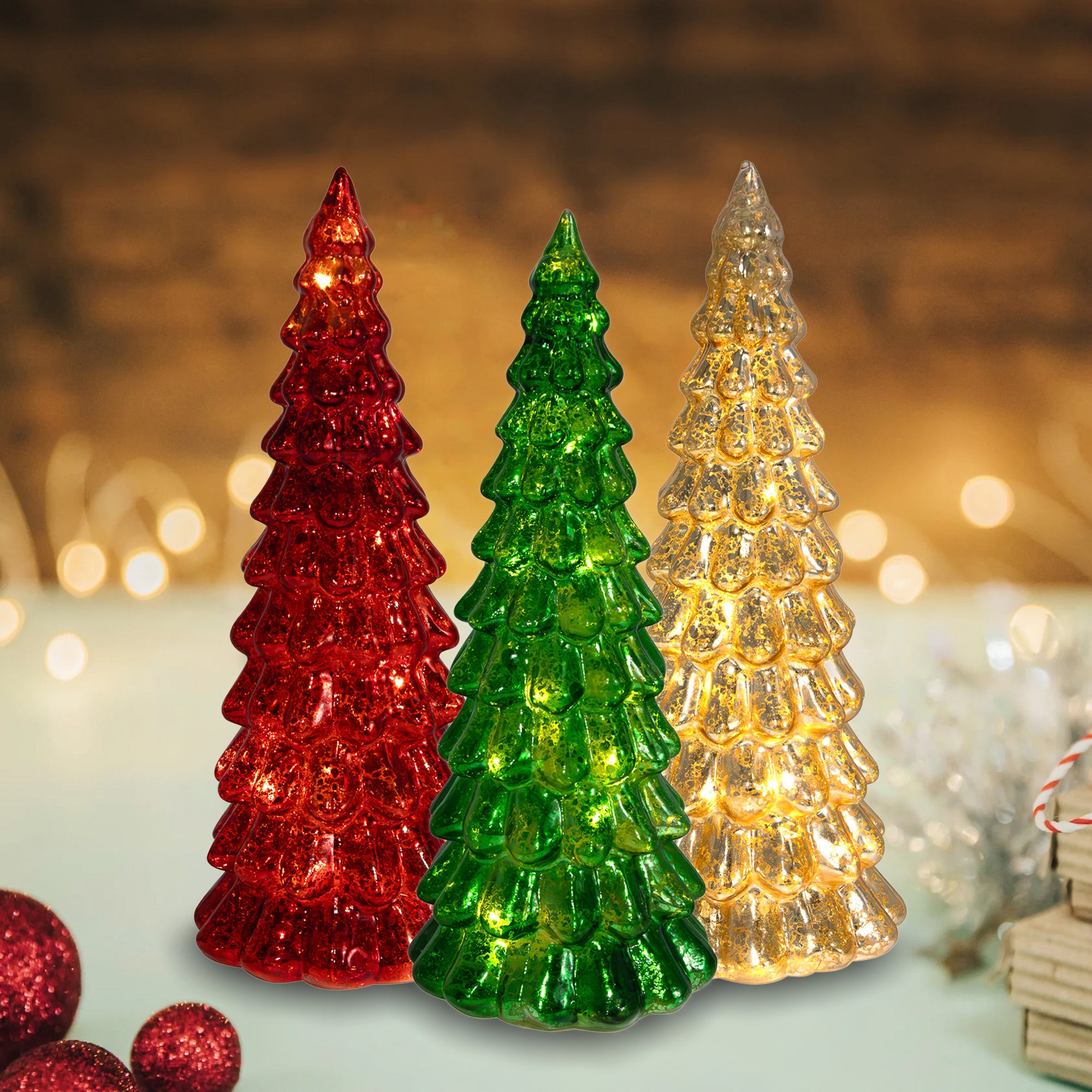 Battery-Operated LED Glass Christmas Trees - Set of 3 – LumaBase
