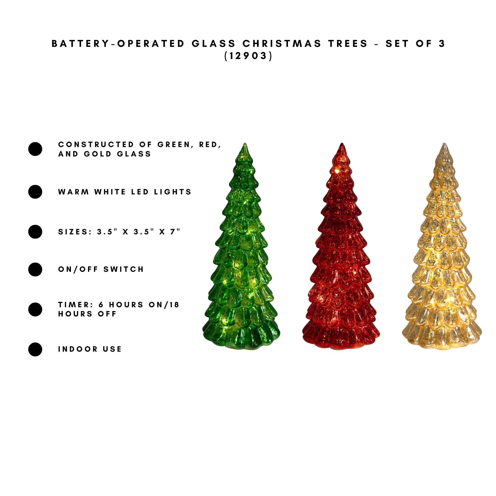 Battery-Operated LED Glass Christmas Trees - Set of 3 – LumaBase