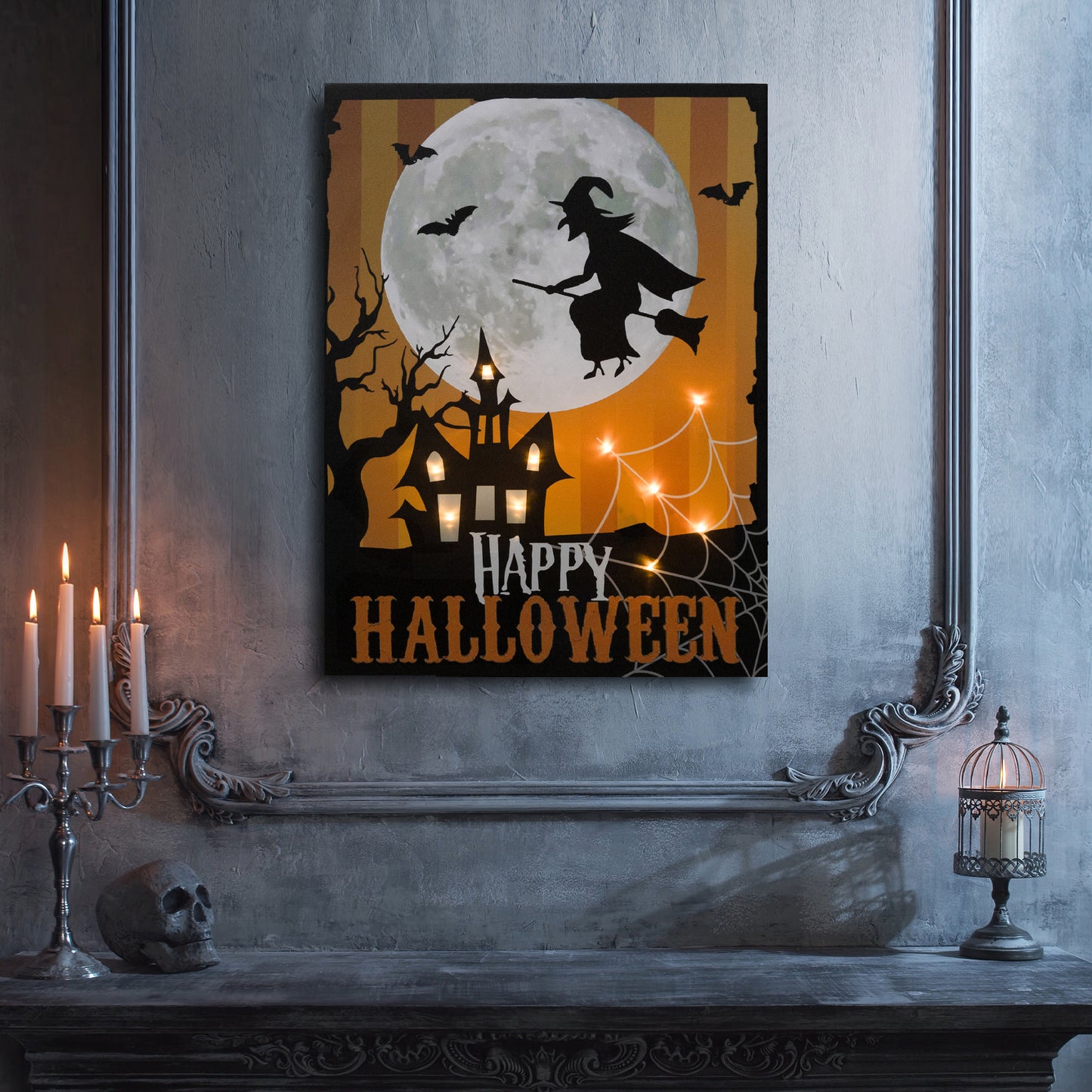Battery-Operated Lighted Wall Art - Happy Halloween Witch