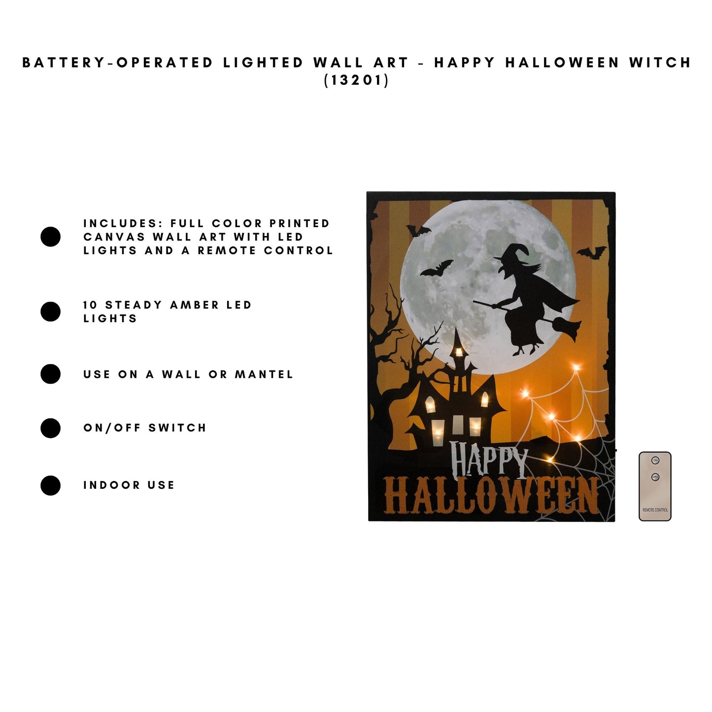 Battery-Operated Lighted Wall Art - Happy Halloween Witch
