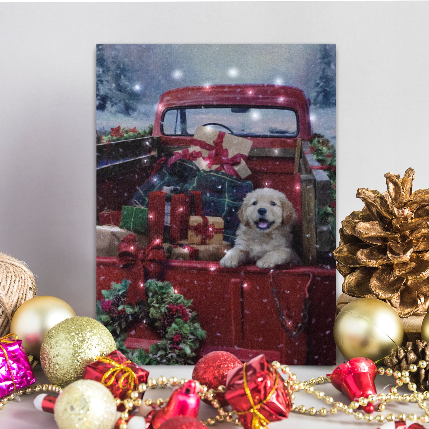 Battery Operated Lighted Wall Art - Christmas Puppy