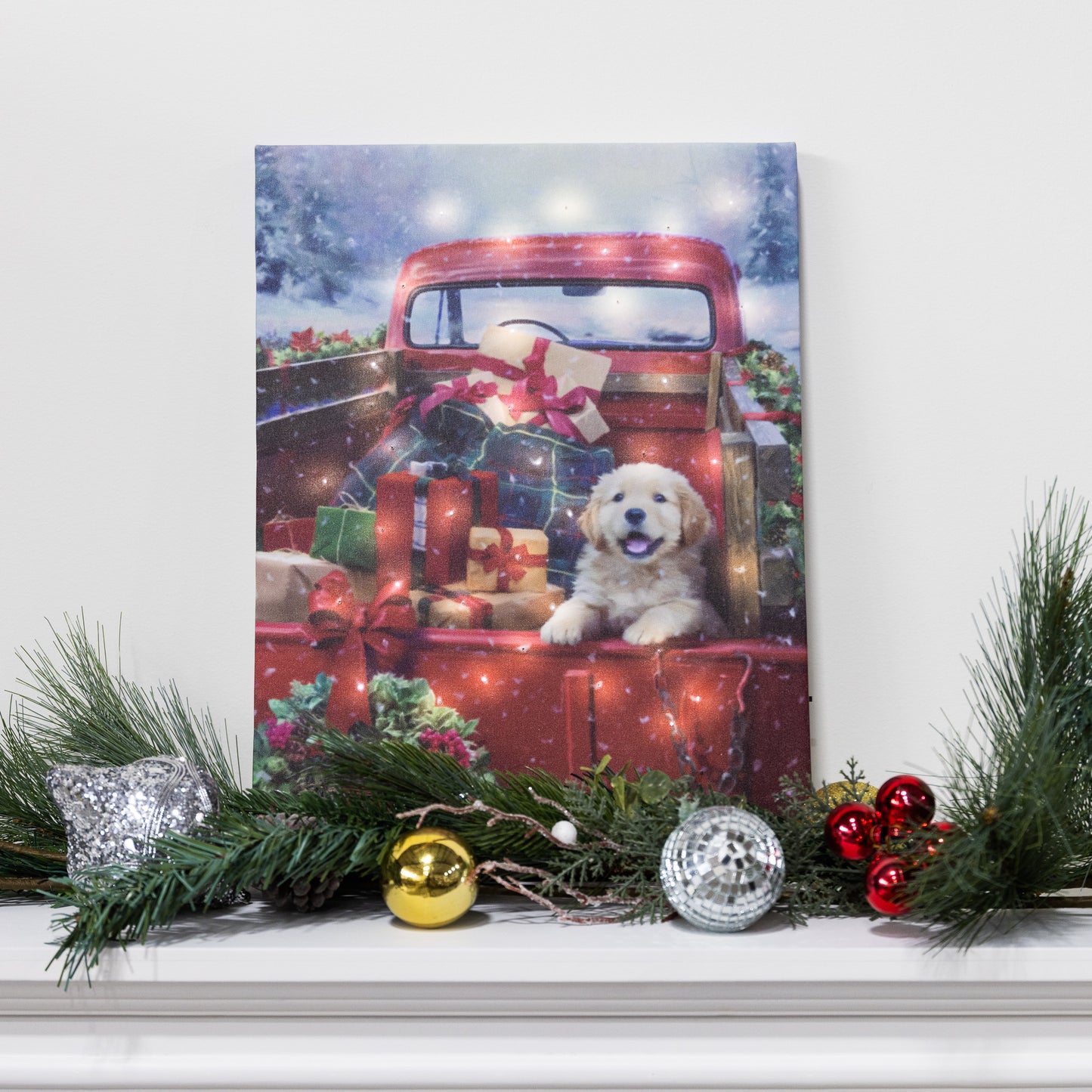 Battery Operated Lighted Wall Art - Christmas Puppy