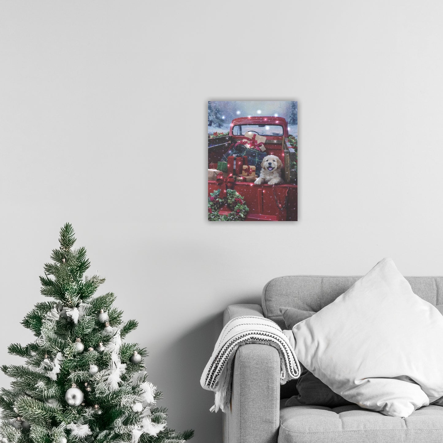 Battery Operated Lighted Wall Art - Christmas Puppy