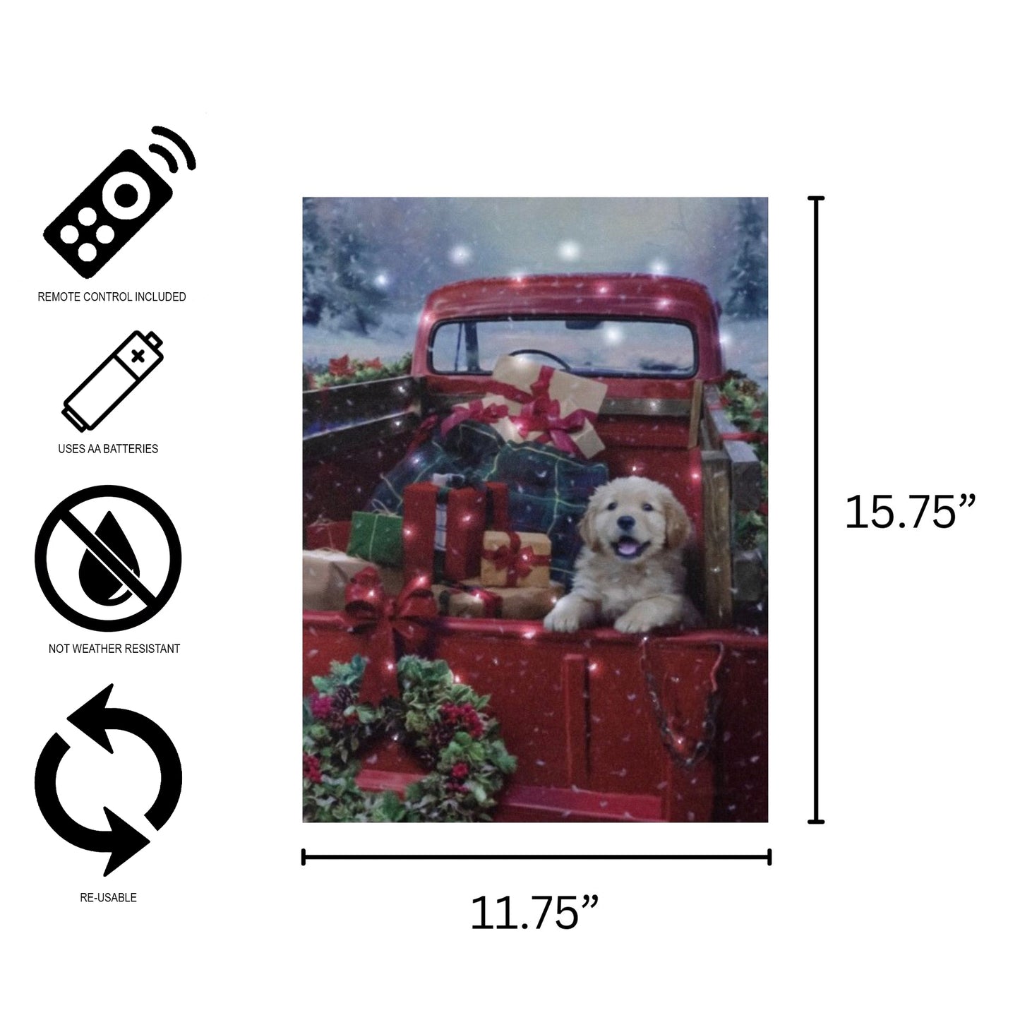 Battery Operated Lighted Wall Art - Christmas Puppy