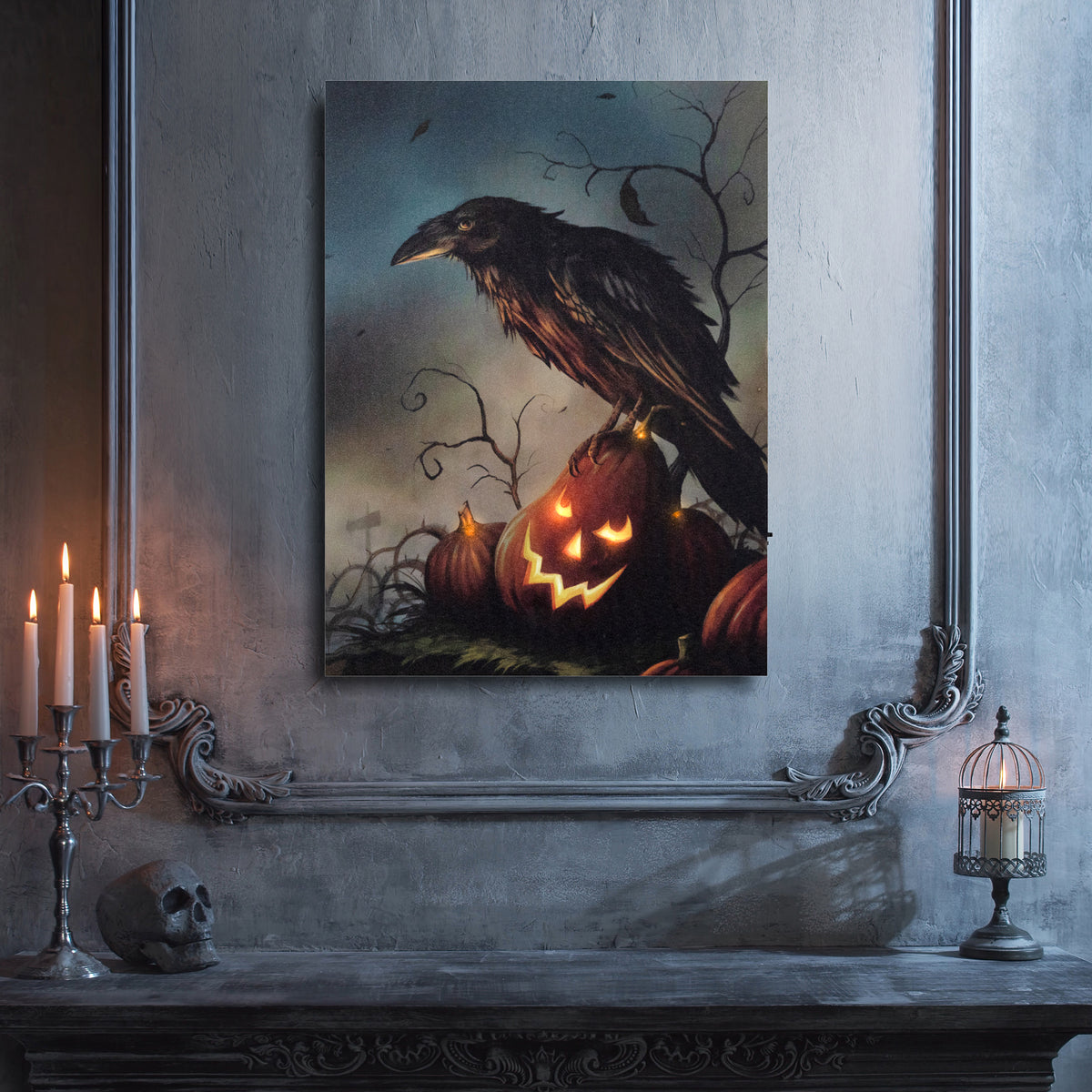 Battery-Operated Lighted Wall Art - Halloween Raven