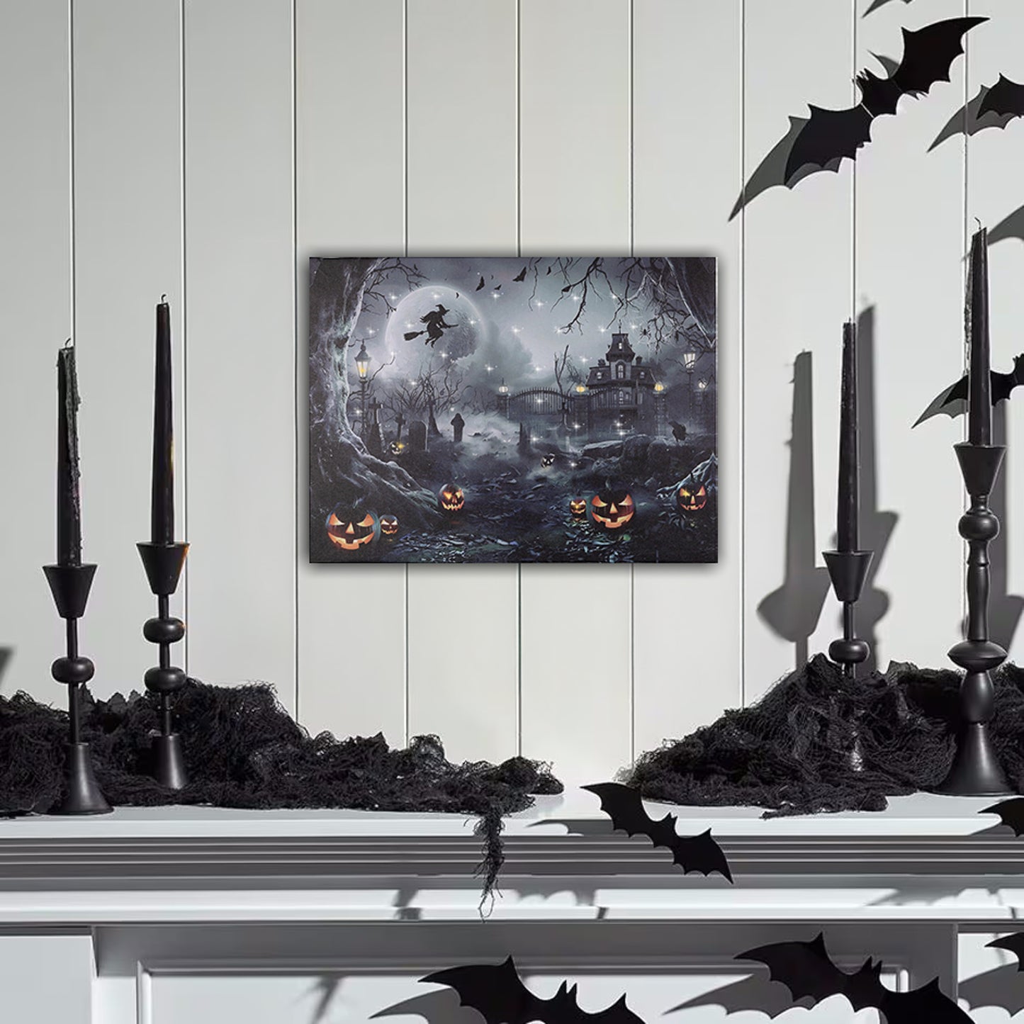 Battery-Operated Lighted Wall Art - Spooky Halloween Night