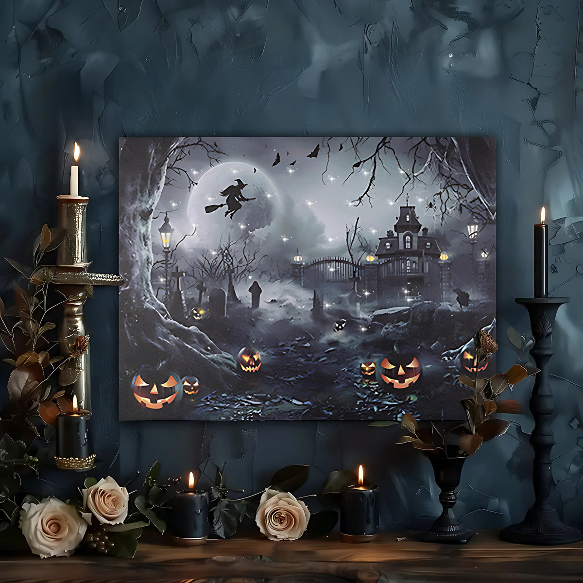 Battery-Operated Lighted Wall Art - Spooky Halloween Night