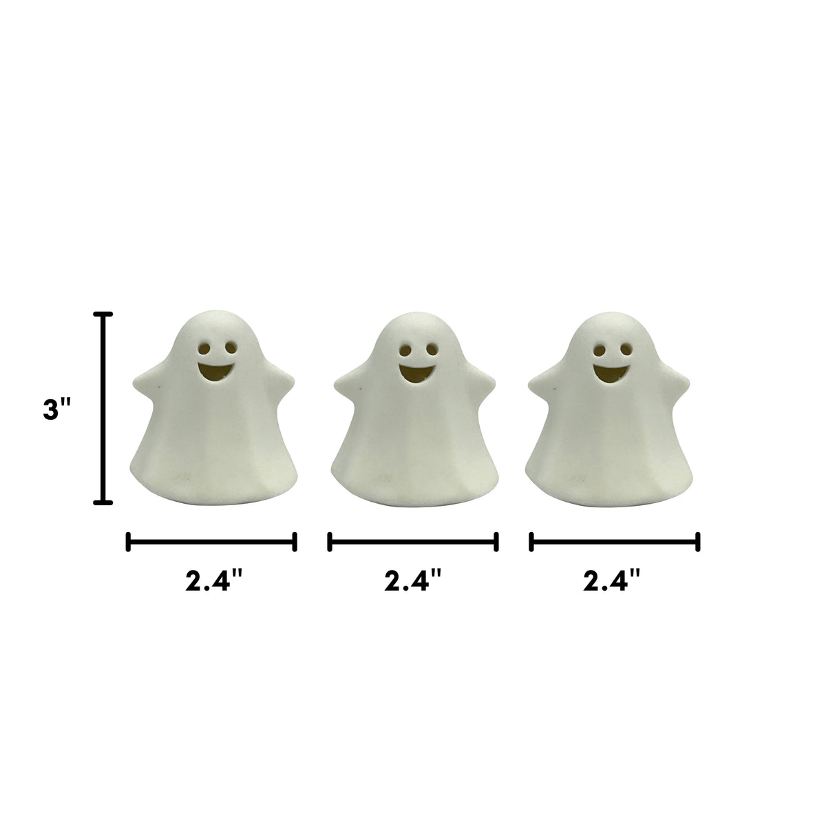 Battery-Operated Ceramic Ghosts - Set of 3
