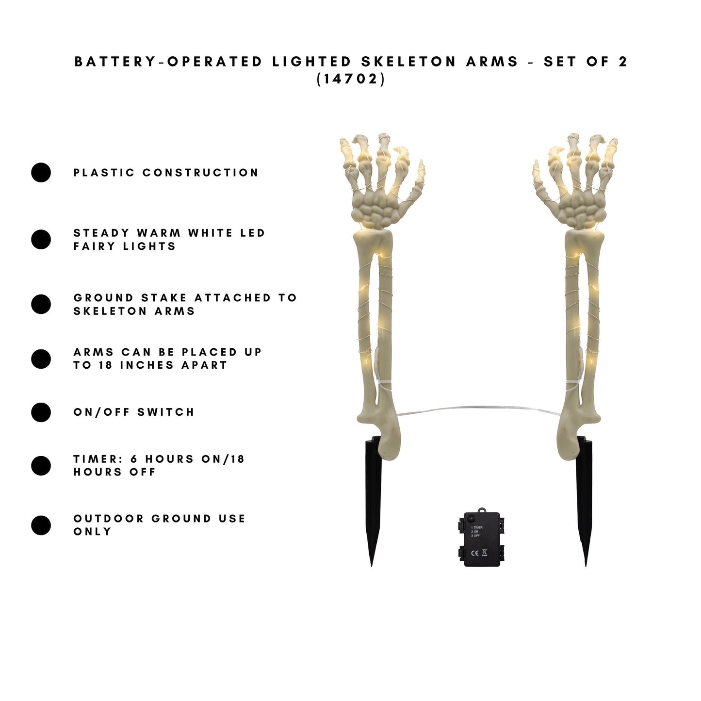 Battery-Operated Lighted Skeleton Arms - Set of 2