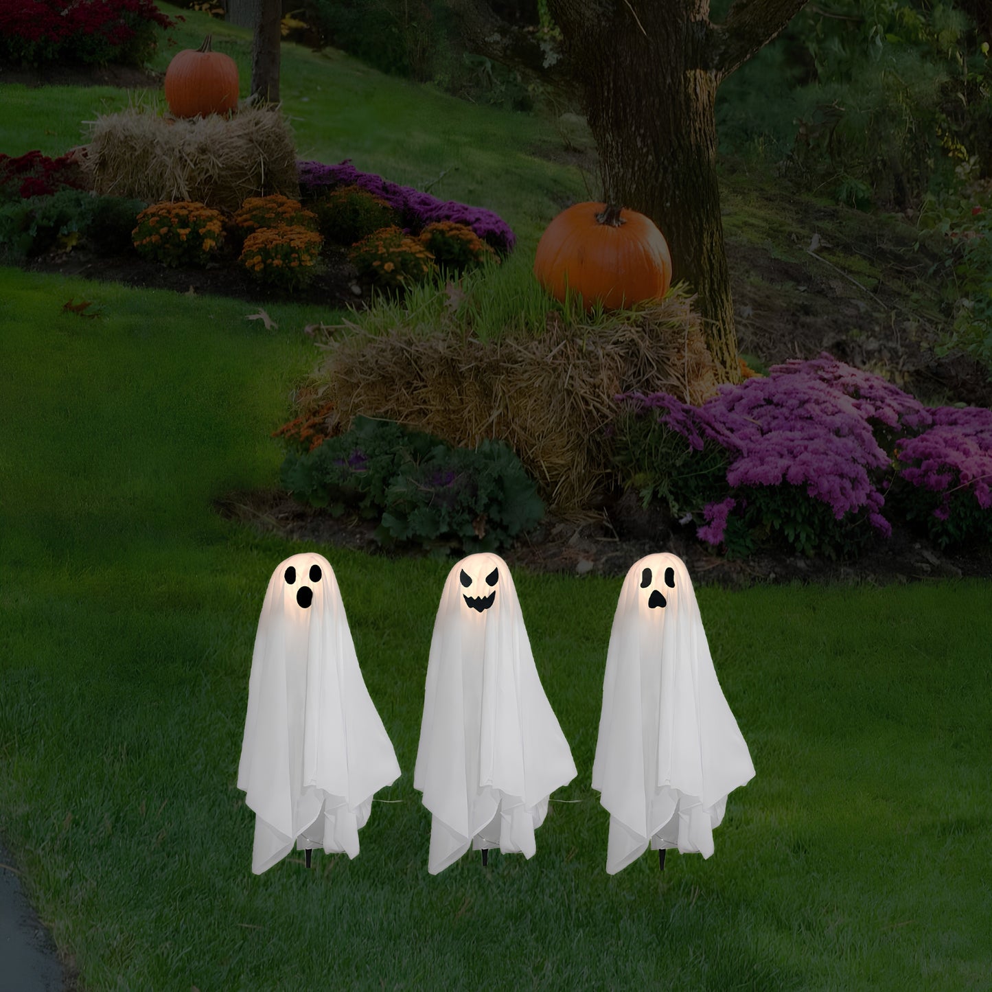 Battery-Operated Lighted Ghosts - Set of 3