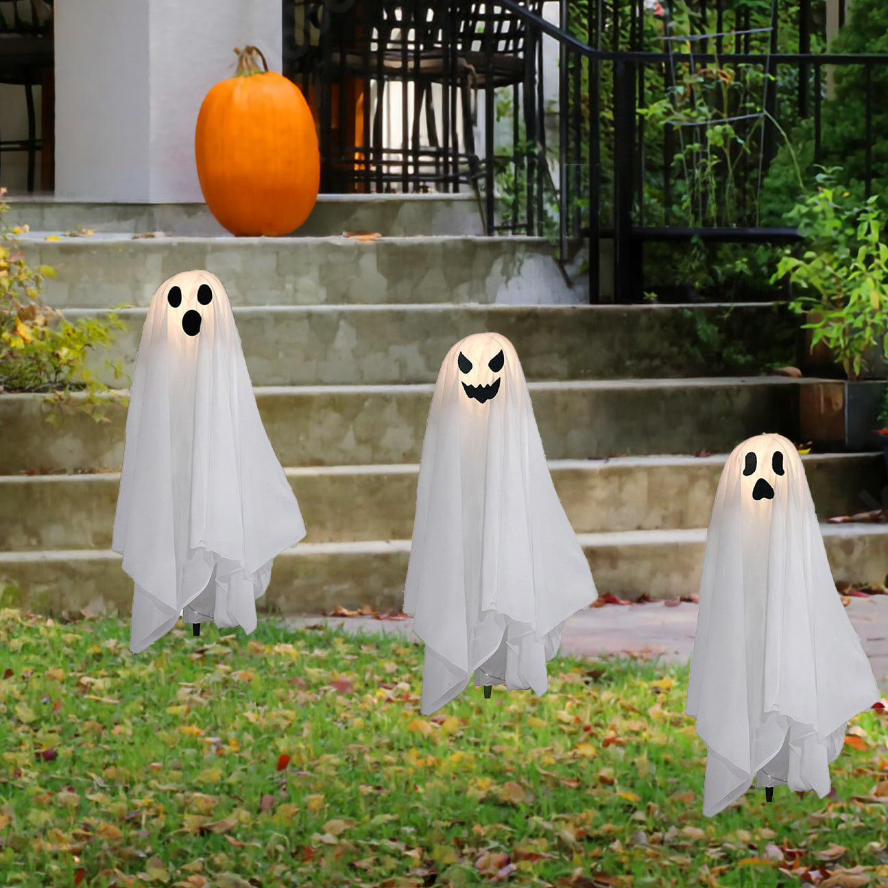 Battery-Operated Lighted Ghosts - Set of 3