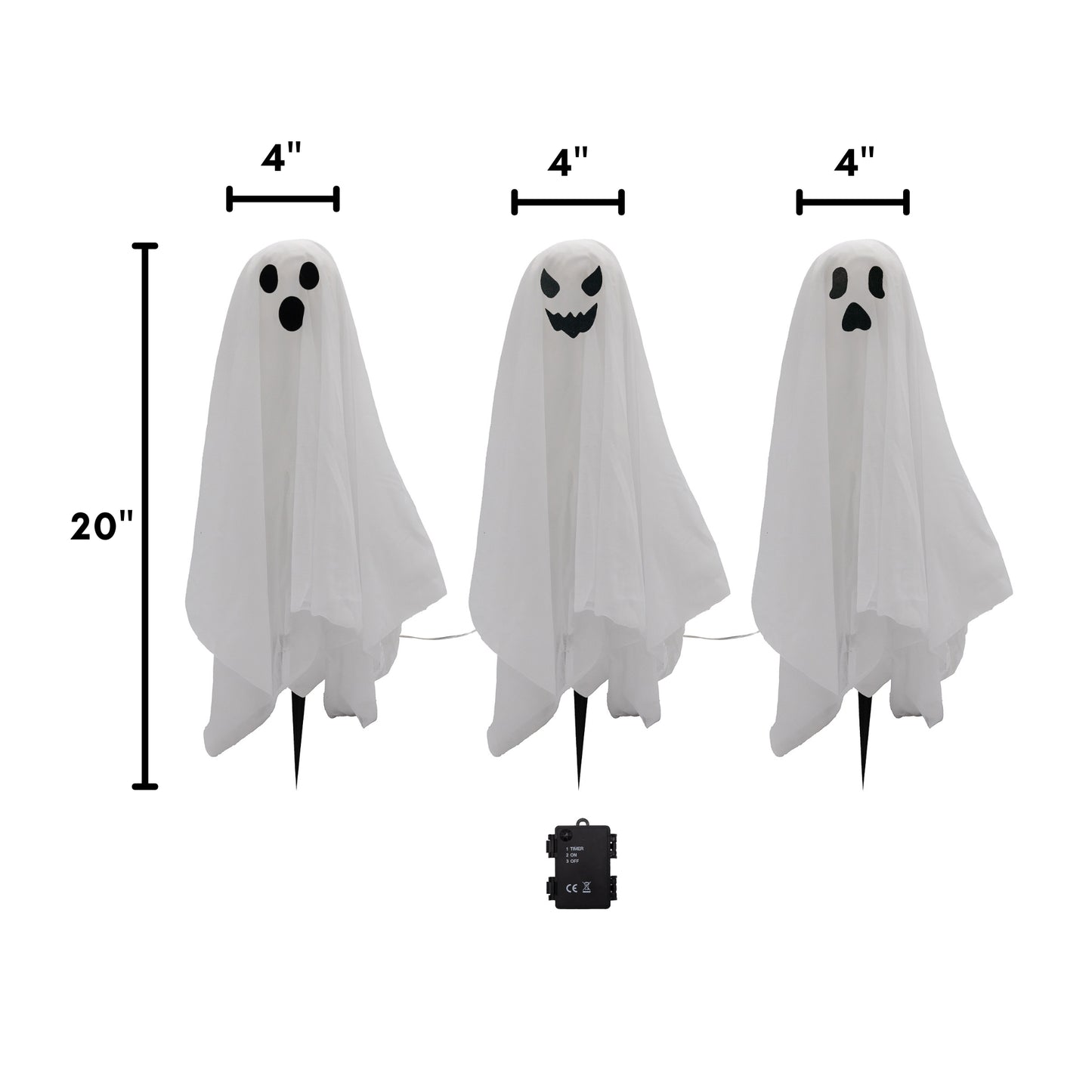 Battery-Operated Lighted Ghosts - Set of 3